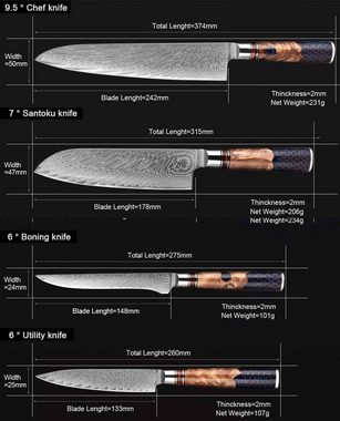 Muxel Allzweckmesser Damast Küchenmesser Set 4-tlg Extrem scharfe extrem schöne Kochmesser, Jedes Messer ist ein Unikat