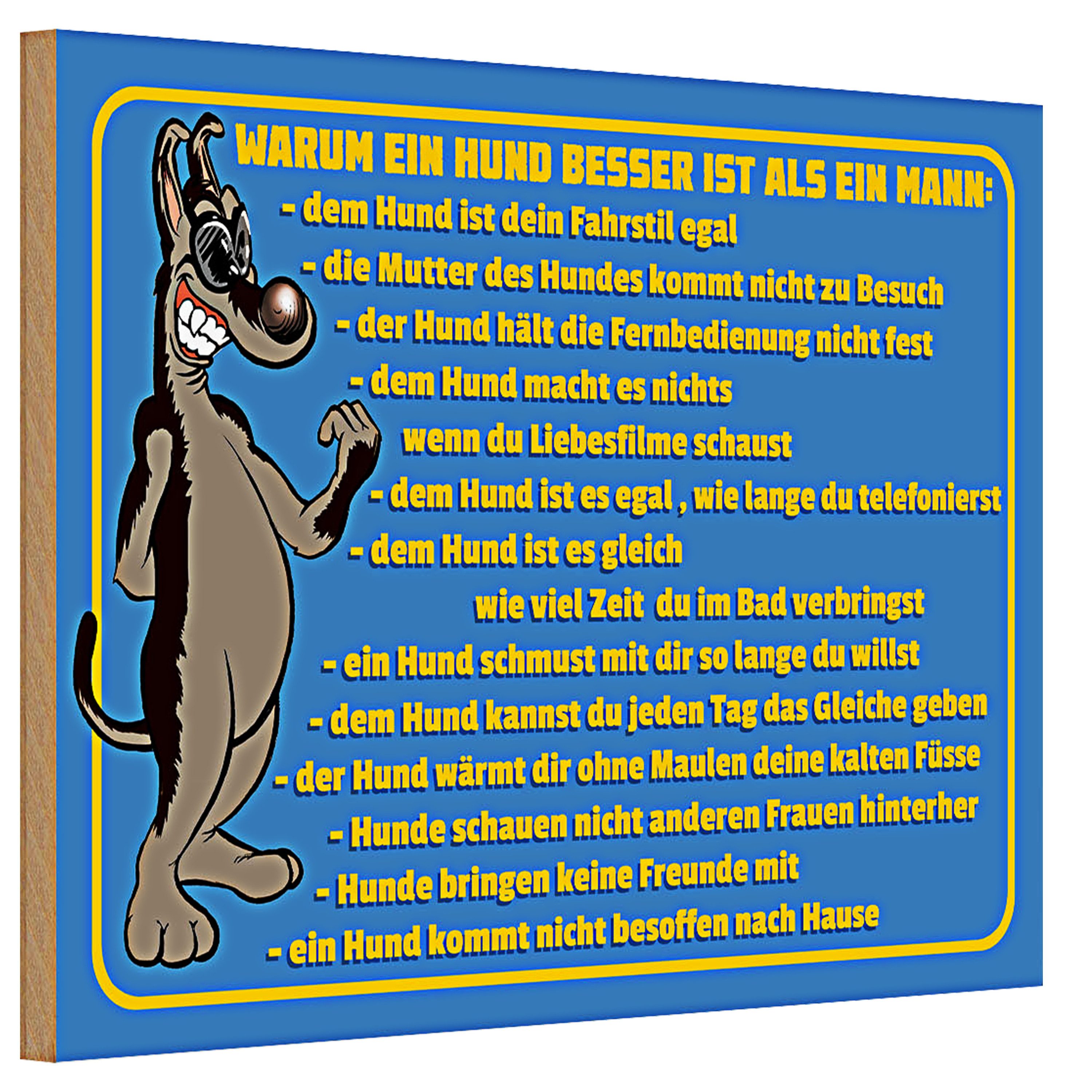 Roomando Holzbild Holzschild Spruch 30x20cm Warum Hund besser ist als Mann