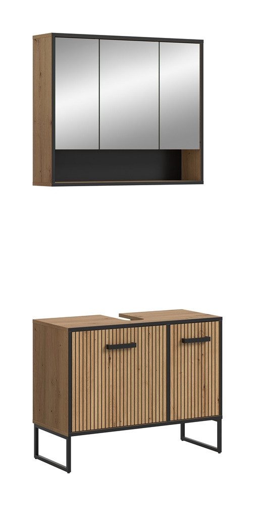 xonox.home Badmöbel-Set Badezimmer-Set Bagno 2, Artisan Oak, 2-teilig ohne Beleuchtung, (2-St., Waschbeckenunterschrank, Spiegelschrank), Badmöbel, Badkombination
