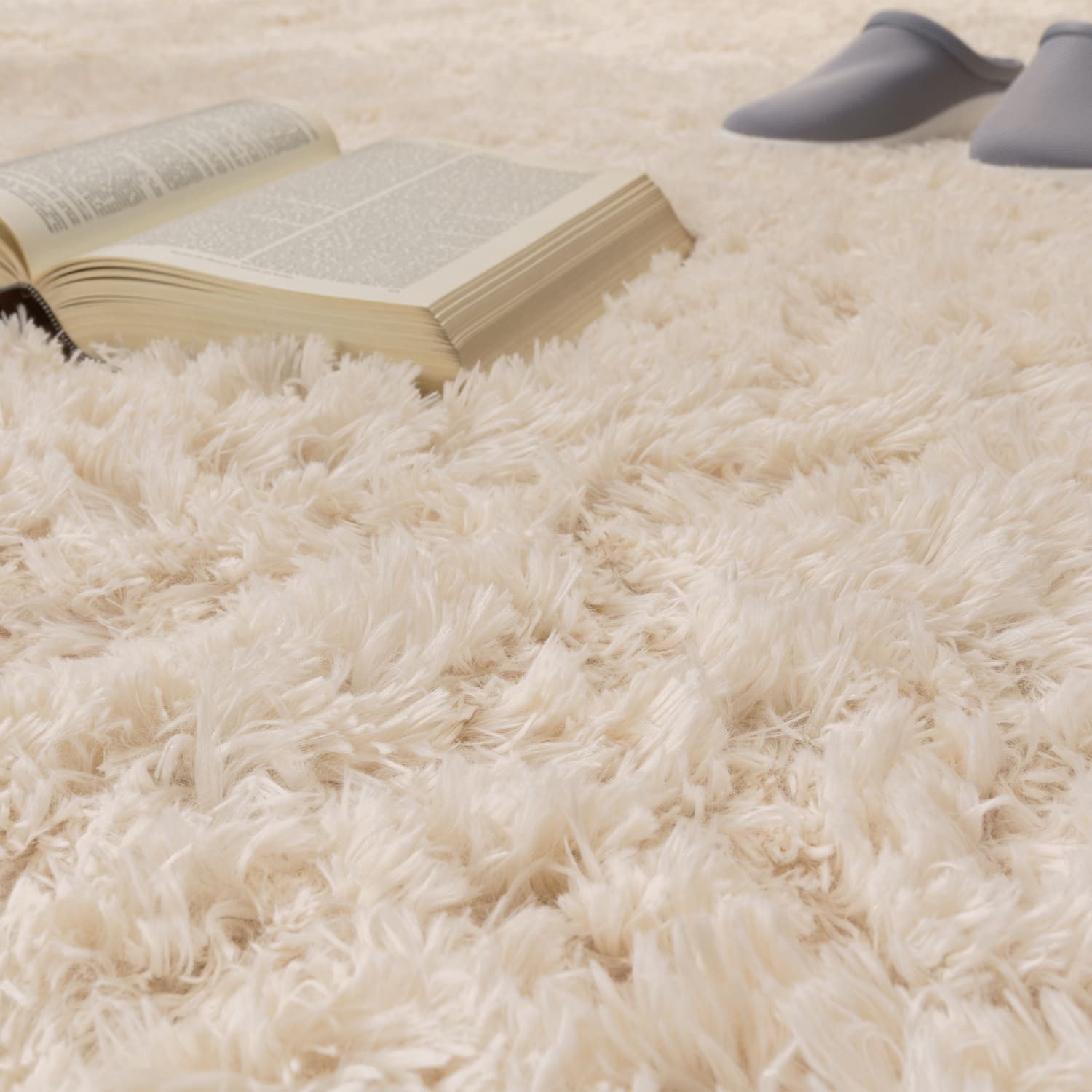 KADIMA DESIGN Teppich waschbar Unifarben Schlafzimmer Hochflor Teppich Shaggy, Rund, Höhe: 37 mm, Florhöhe: 33 mm, Polyester, Rund, 80D, Creme – Bild 3 von 5