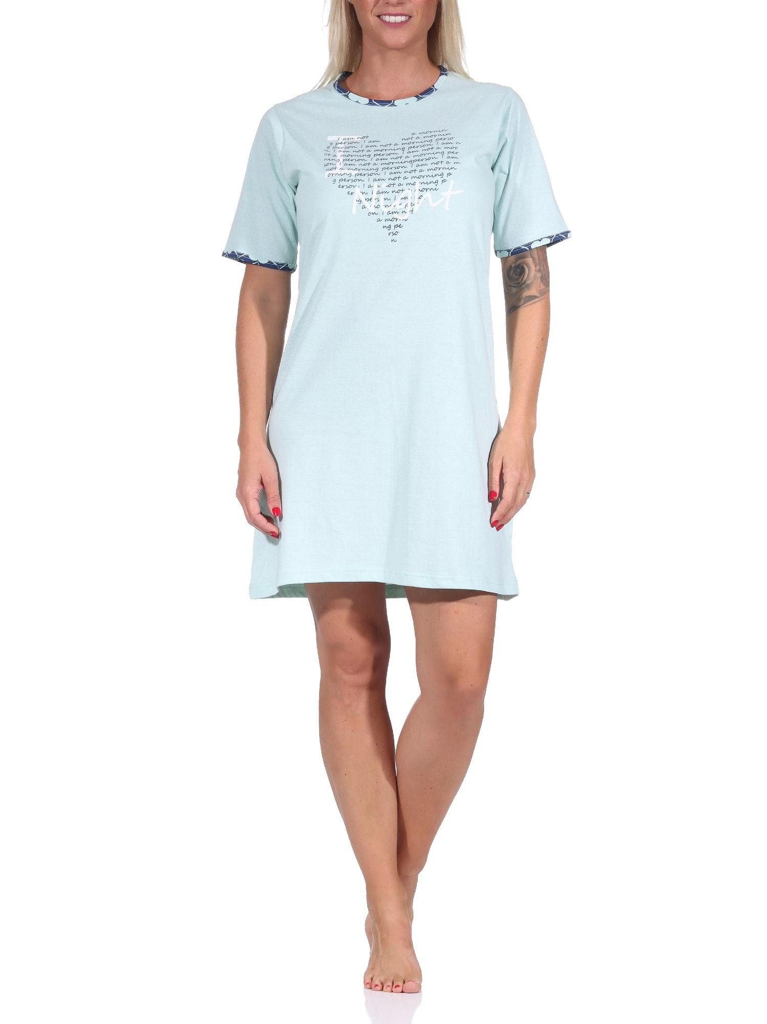 Nachthemd Cooles Damen kurzarm Nachthemd Bigshirt mit Herz Motiv - 122 10 603
