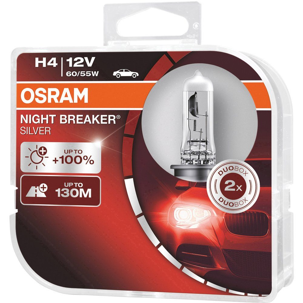 Leuchtmittel KFZ-Ersatzleuchte Auto Night Halogen selection Breaker® voelkner Osram H4 64193NBS-HCB Silver
