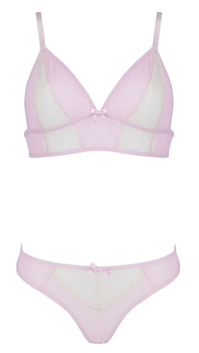 Set: Bügelloser BH und String, zarte cremefarbene Spitze
