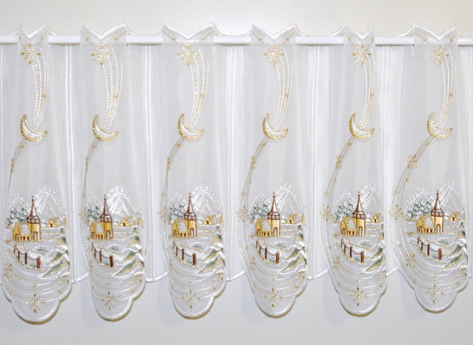 Stickereien Plauen Scheibengardine Winterlandschaft, Stangendurchzug (1 günstig online kaufen