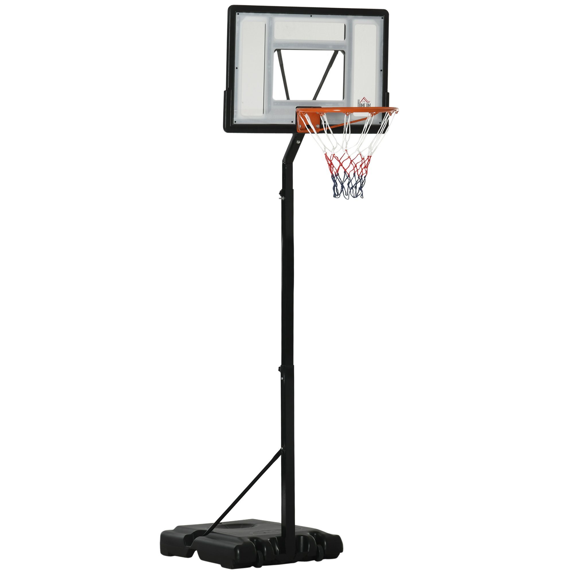 HOMCOM Basketballständer mit Rädern höhenverstellbar Basketballkorb Stahl Kunststoff Schwarz (Set, 1-St., mit Ständer geeignet für den Außen- und Innenbereich), 90B x 60T x 210-260H cm | Basketballkörbe