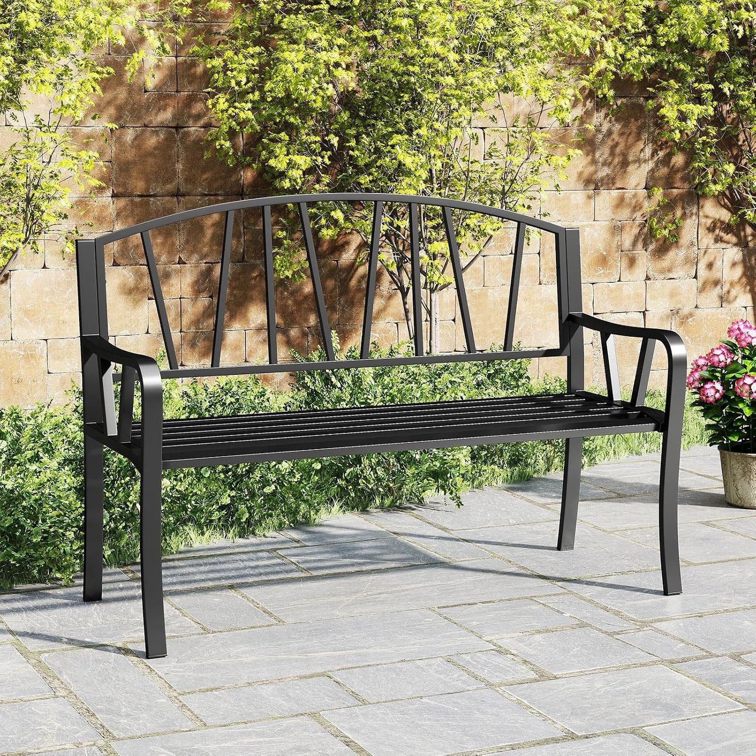 KOMFOTTEU Gartenbank Terrassenbank, 2-Sitzer Sitzbank bis 300 kg