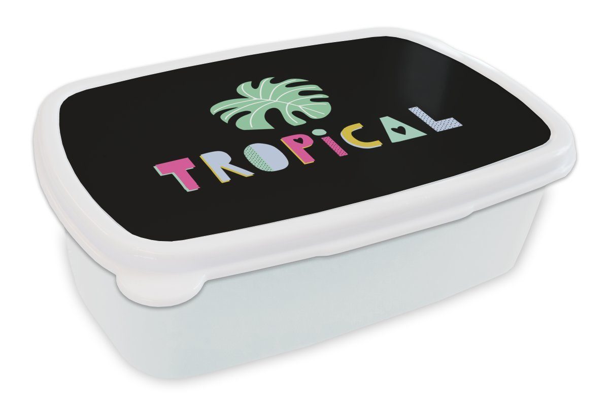 MuchoWow Lunchbox Sommer - Tropisch - Blätter, Kunststoff, (2-tlg), Brotbox für Kinder und Erwachsene, Brotdose, für Jungs und Mädchen weiß