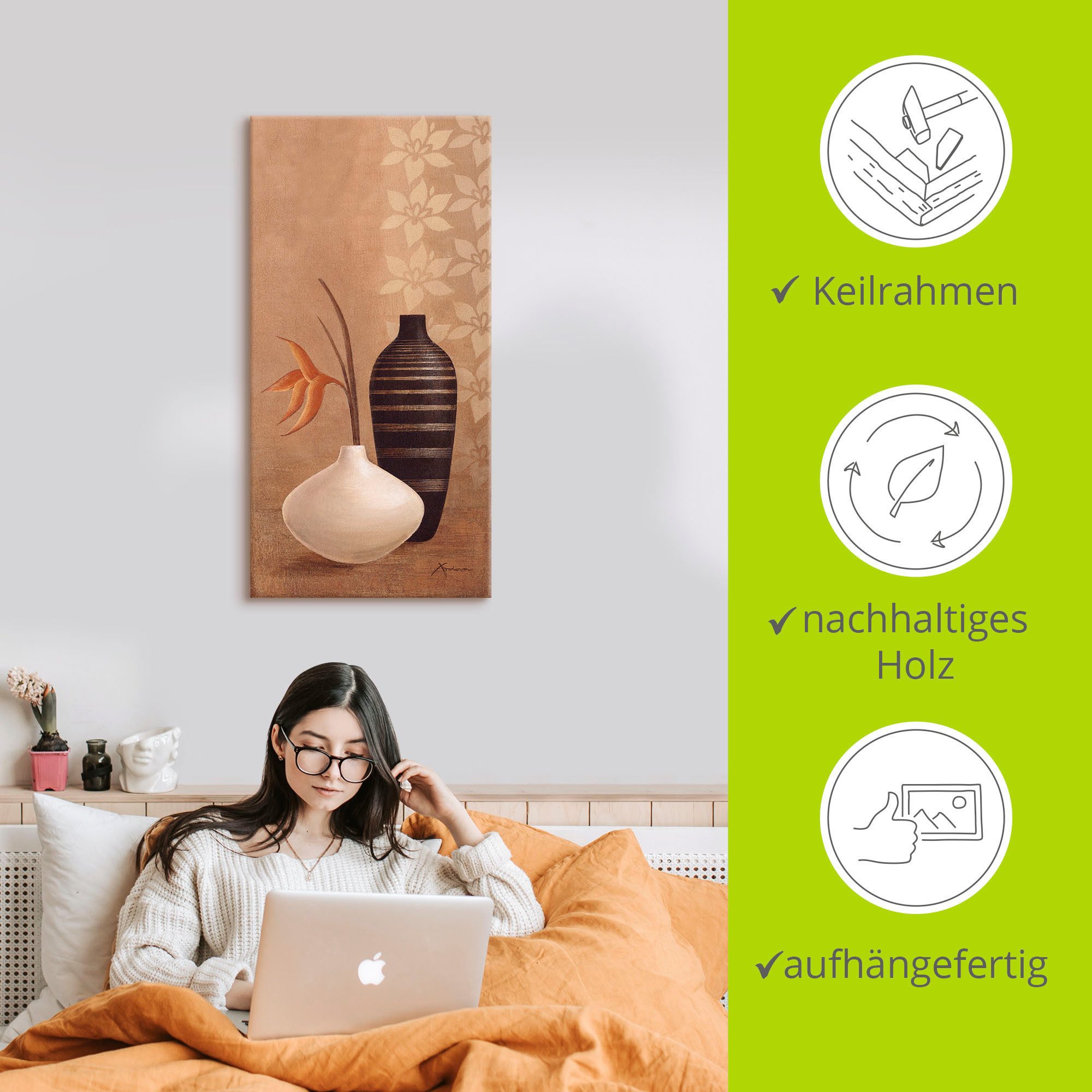 Artland Leinwandbild Bauschige Vasen, Vasen & Töpfe (1 St), auf Holzrahmen gespannt