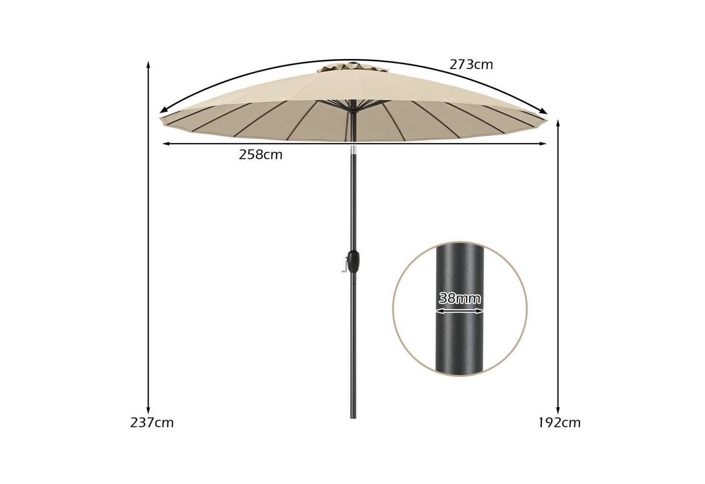 Thumbnail - KOMFOTTEU Sonnenschirm, Gartenschirm um 35°knickbar, mit 18 Rippen
