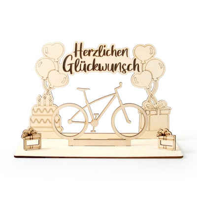 Kreative Feder Geburtskarte 3D Geldgeschenk-Aufsteller „Fahrrad“ zum Geburtstag, originelle Geldgeschenk-Deko aus Holz