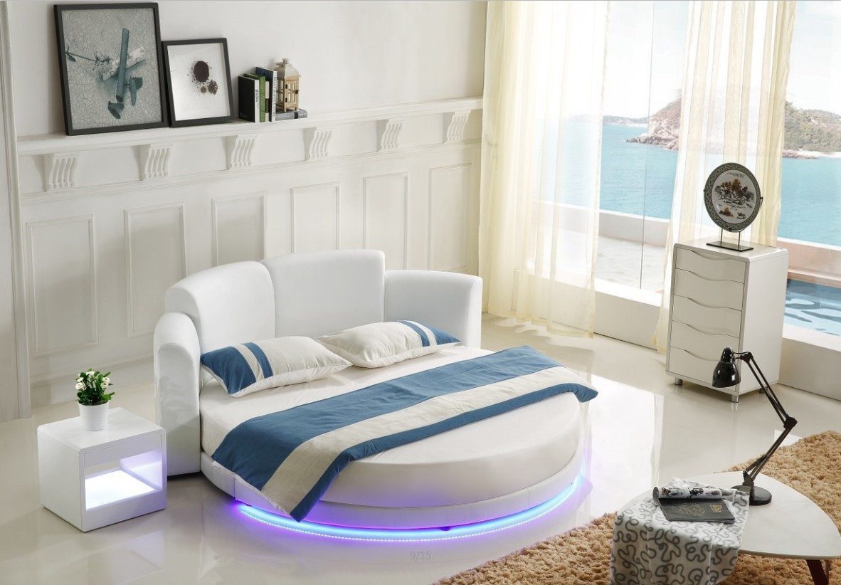 JVmoebel Rundbett Exquisit rundes Leder-Doppelbett in Weiß mit elegantem Design (1-tlg., Bett ohne Matratze), Made in Europa
