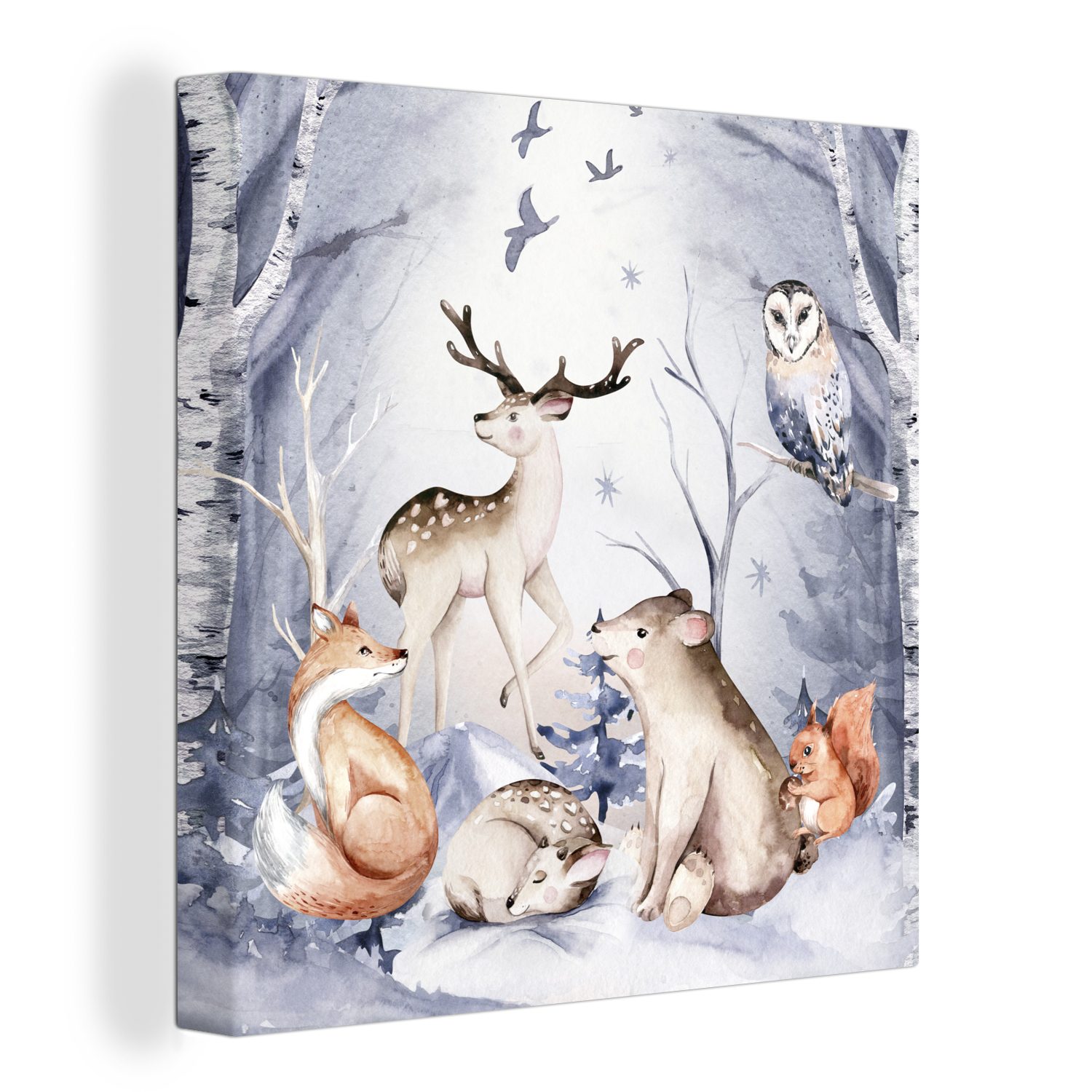 OneMillionCanvasses® Leinwandbild Wald - Winter - Weihnachten, (1 St), Leinwand Bilder für Wohnzimmer Schlafzimmer