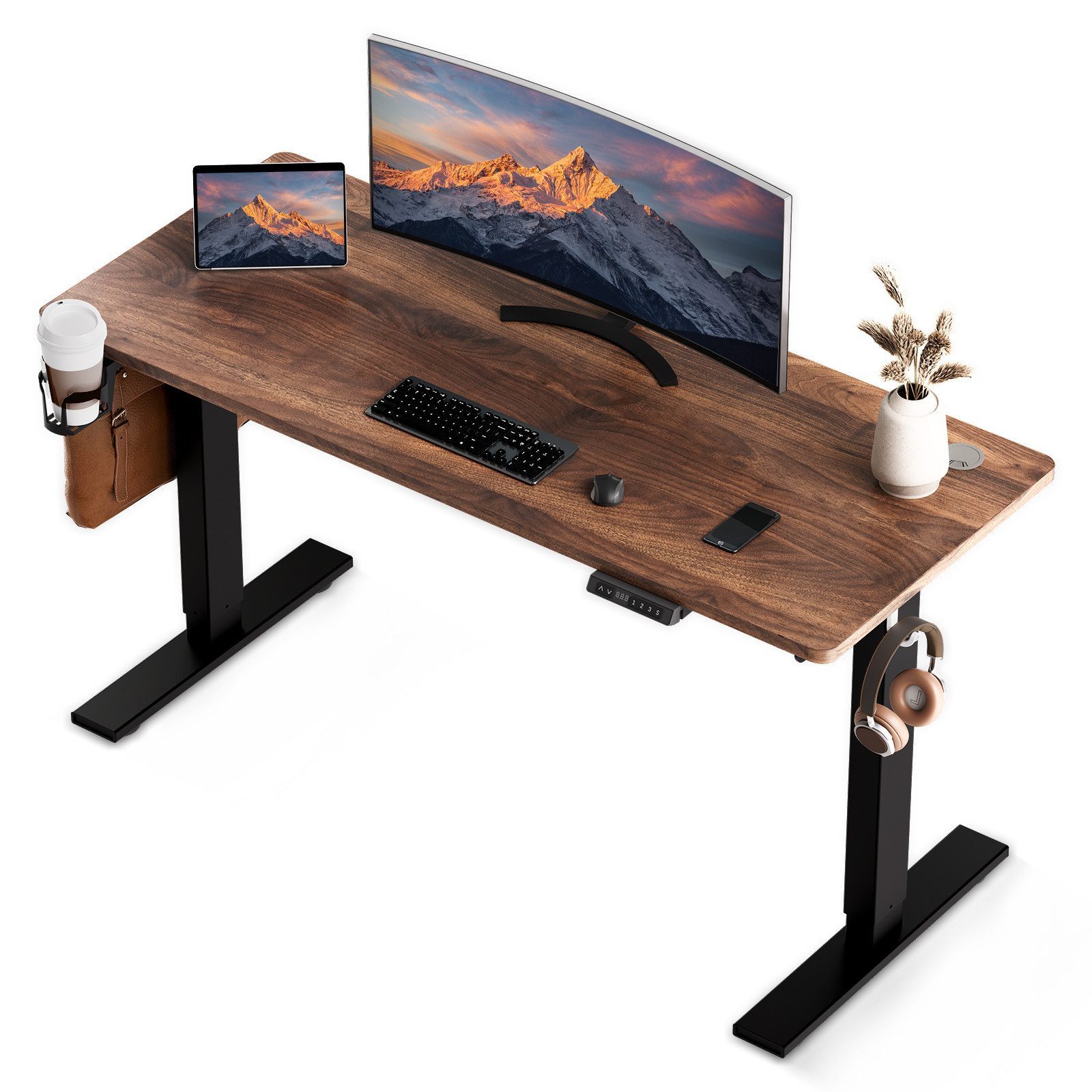 HOMAVO Schreibtisch Elektrisch höhenverstellbarer Schreibtisch Memory-Funktion (Sitz-/Steh-Erinnerung), USB/Typ C,Länge 120 cm, 140 cm, zwei Größen (18 mm Schreibtischplatte)