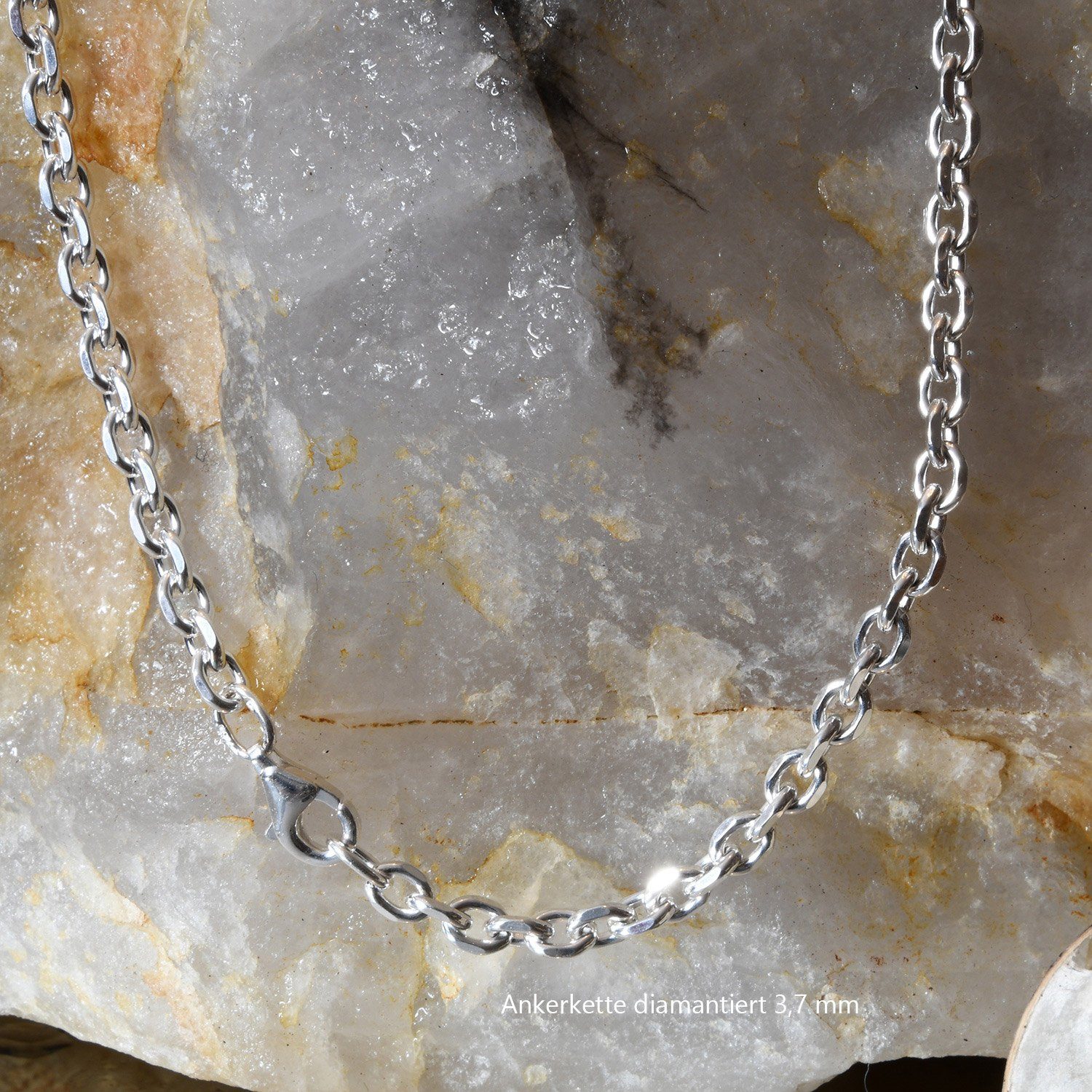 HOPLO Silberkette Ankerkette diamantiert Länge 50cm - Breite 3,7mm - 925 Silber, Made in Germany – Bild 5 von 5