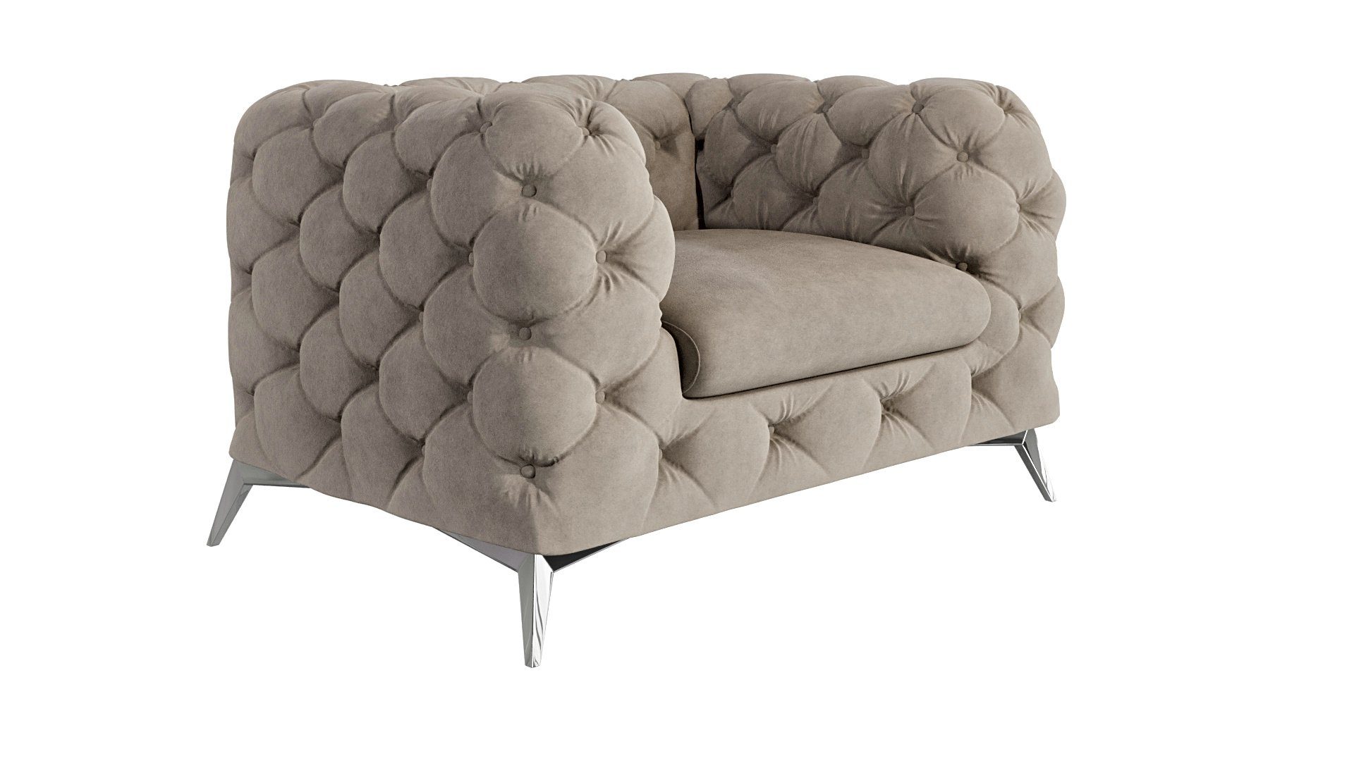S-Style Möbel Chesterfield-Sessel Kalina Creme Füßen, mit mit Dunkle Silber Metall Wellenfederung