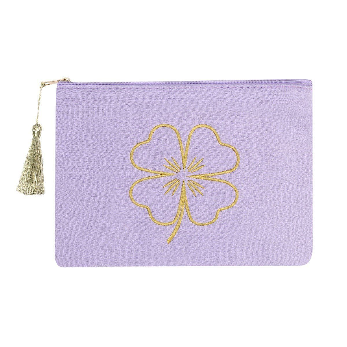 Ella Jonte Clutch, mit goldener Blume Kleeblatt Kosmetiktasche Schminktasche Baumwolle