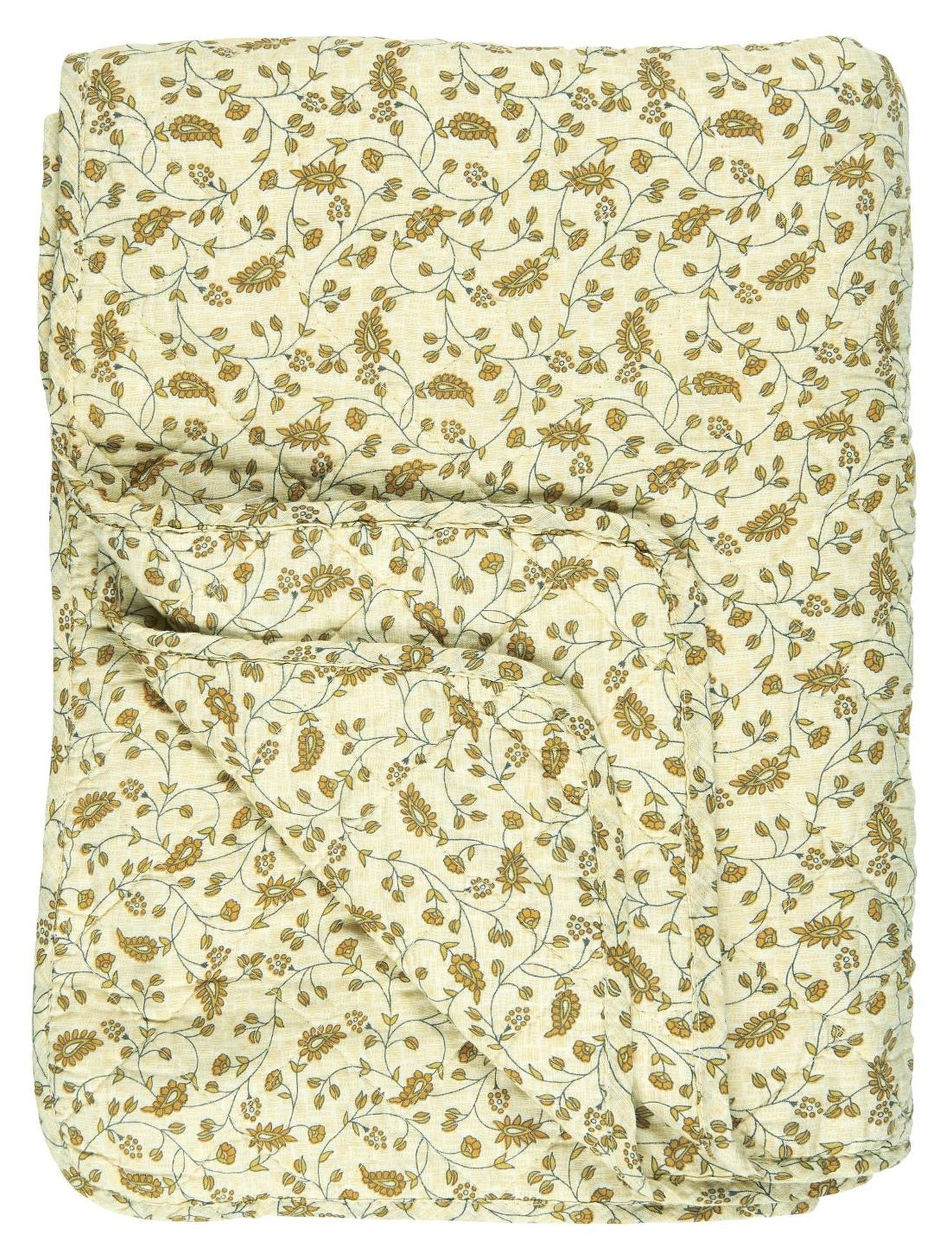 Wohndecke Decke Quilt Tagesdecke Überwurf Hellgelb Blumen 180x130cm Ib Laursen
