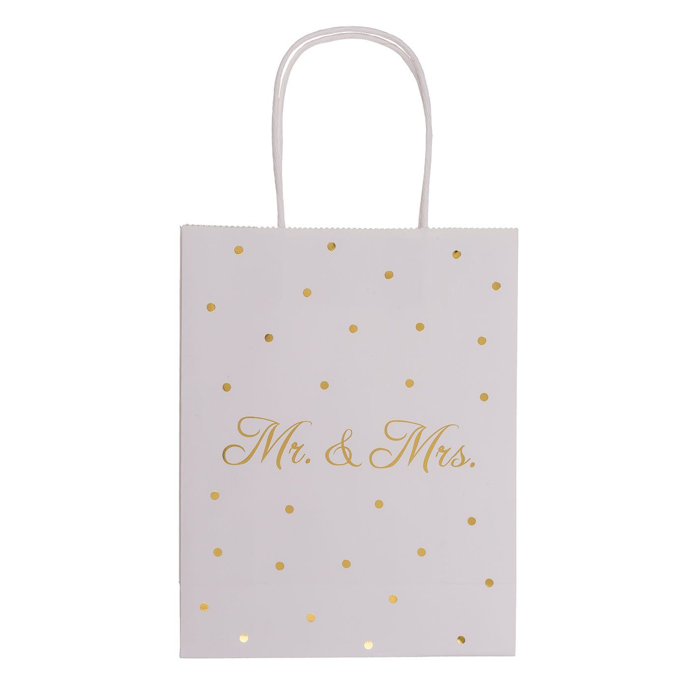 ReWu Geschenkbox Weiße Papier Geschenktüte Mr & Mrs mit goldenen Punkten 18 x 8 x 23 cm