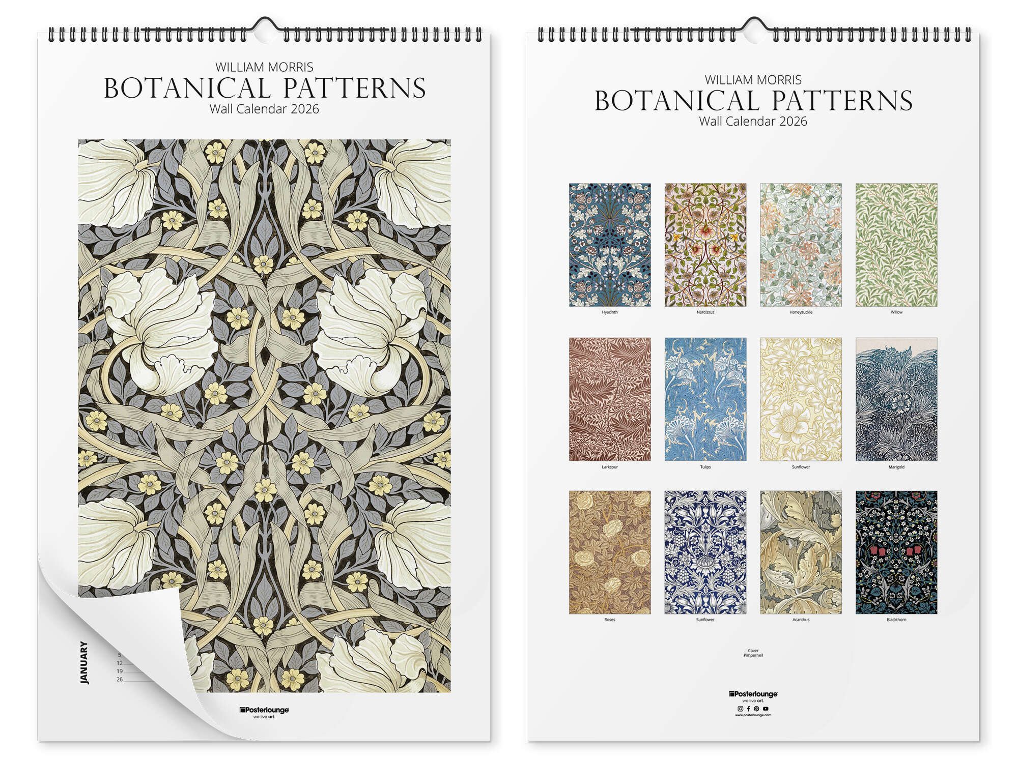Posterlounge Плакат William Morris, Botanical Patterns Kalender 2026, Wohnzimmer Landhausstil