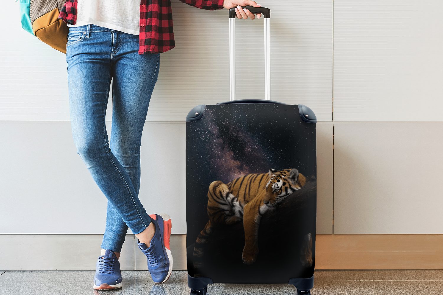 MuchoWow Handgepäckkoffer - Reisetasche Tiger Ferien, Universum Rollen, für 4 Reisekoffer Handgepäck - rollen, mit Trolley, Sterne