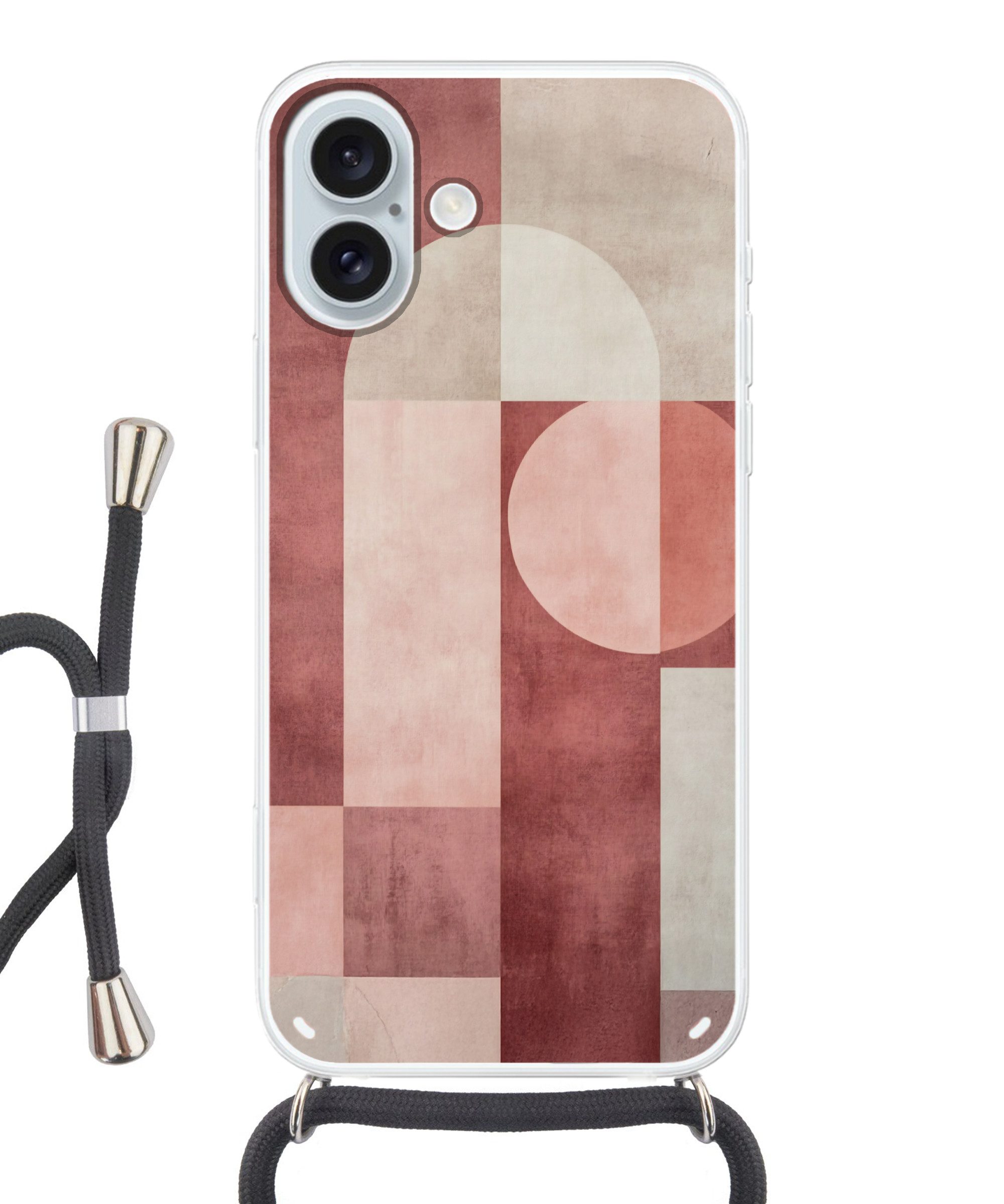 MuchoWow Handyhülle für Apple iPhone 16 Plus Figuren - Abstrakt - Rosa, Tragbare Handyhüllen mit Kette zum umhängen, Handykette Handyband