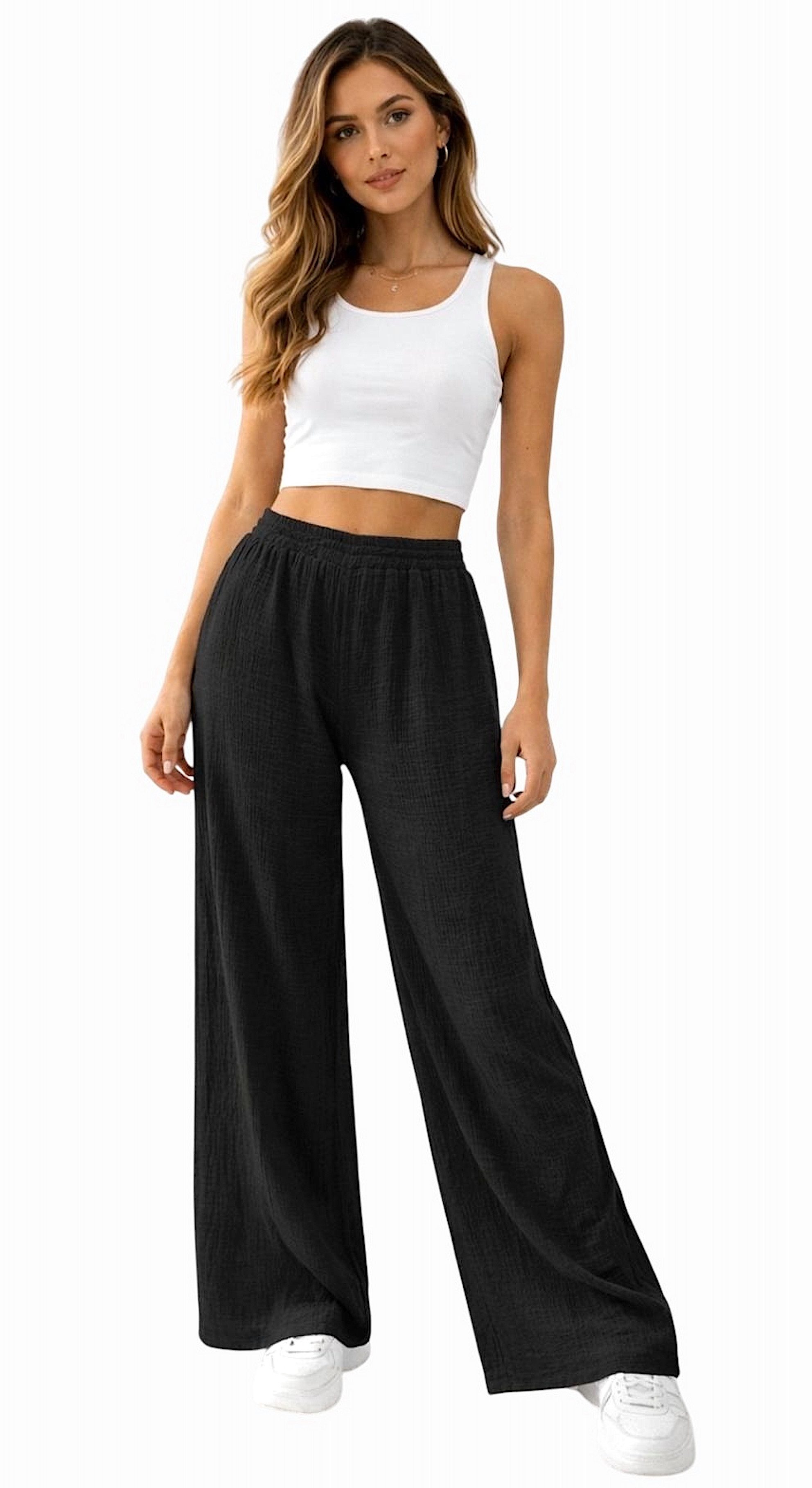 Worldclassca Stoffhose Worldclassca Musselin Stoff Hose Freizeit Sommer Leichte Musselinhose Neue Kollektion - Stilvolle und gemütliche Sommer Mode für Damen