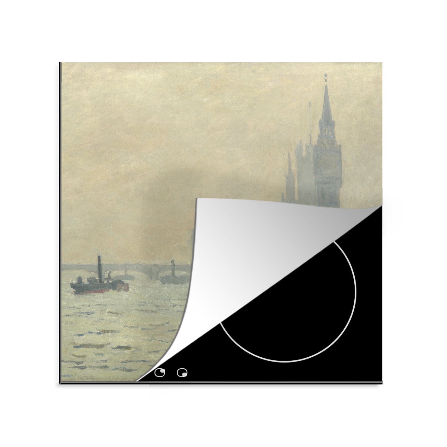 von Ceranfeldabdeckung, MuchoWow Herdblende-/Abdeckplatte küche (1 Themse tlg), - cm, 78x78 für Claude bei Die Vinyl, Arbeitsplatte Monet, Gemälde Westminster