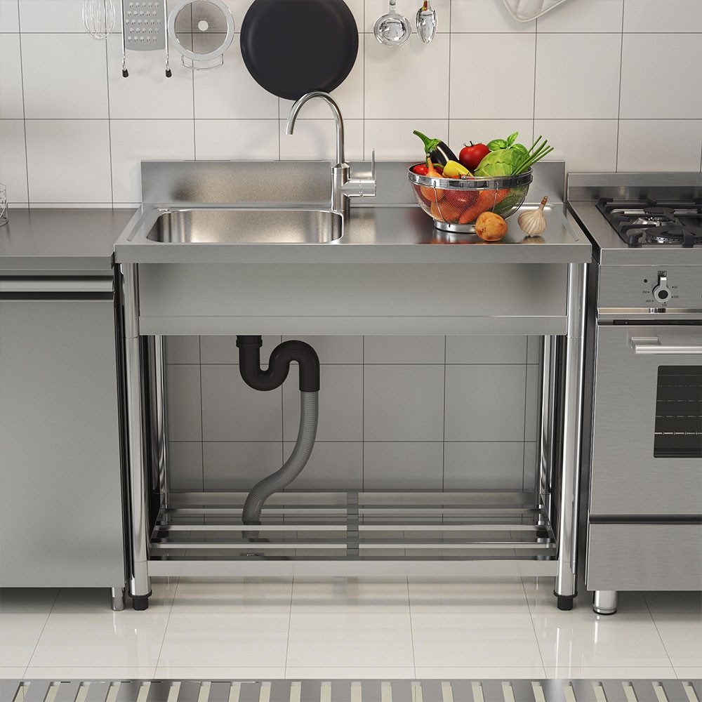 DARDVORLAG Edelstahlspüle Freistehende Spüle aus hochleistungem Edelstahl, 100/44.5 cm, (1 St), mit eingestellten FüBe der Halterung und Arbeitsplatte, 100×44.5 – Bild 3 von 5