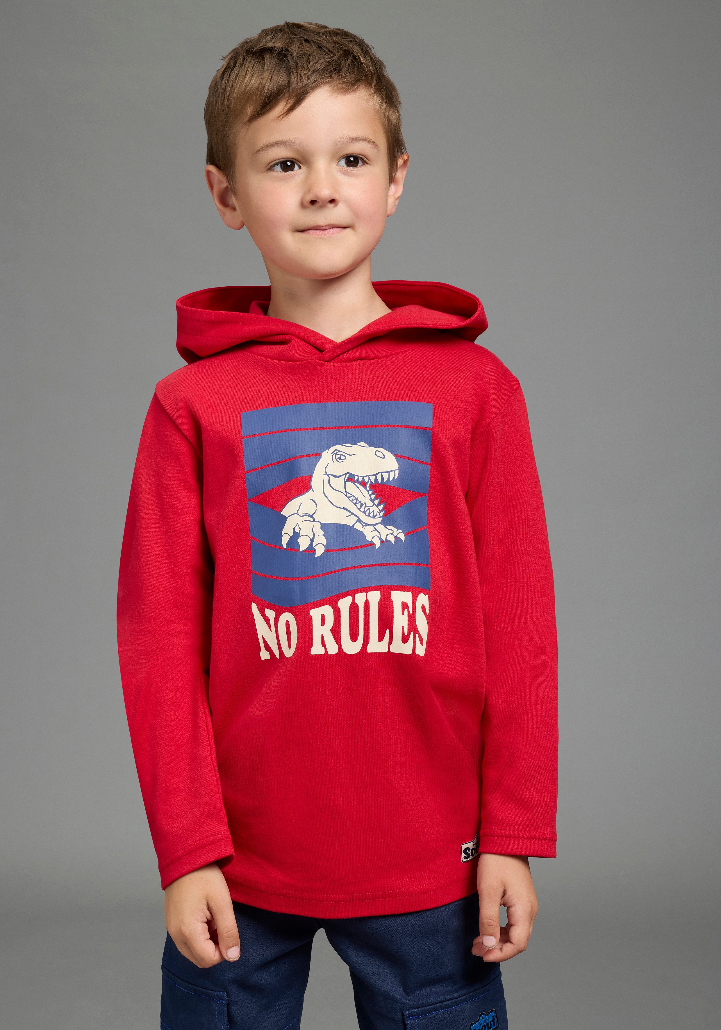 Scout Kapuzenshirt Kapuzenshirt mit coolem Dino-Druck - NEU von SCOUT Shirt mit Spruch: NO RULES, langarm, modischer Stil