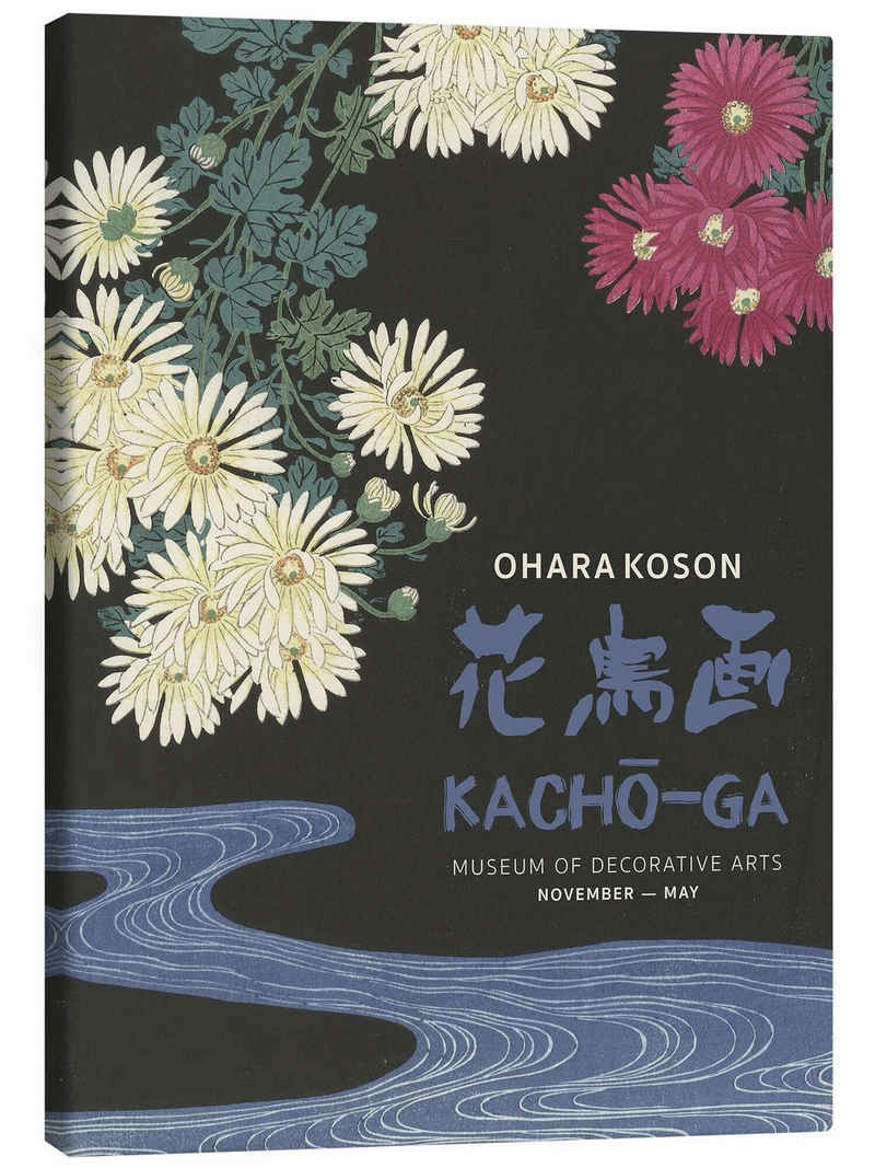 Posterlounge Leinwandbild Ohara Koson, Chrysanthemums and Running Water, Wohnzimmer Japandi Malerei