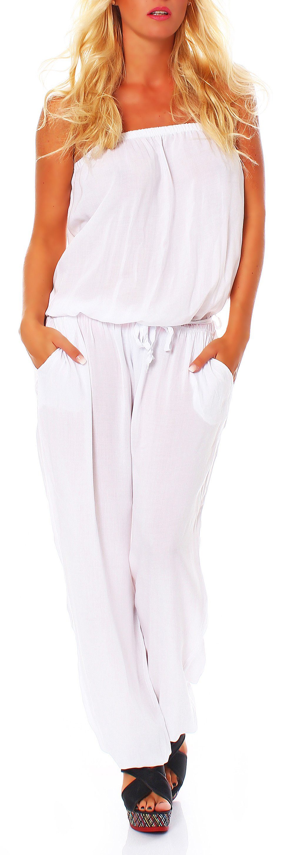 malito more than fashion Jumpsuit malito Damen Einteiler in Uni Farben, Overall mit Stoffgürtel, Jumps mit Bindeband Einheitsgröße