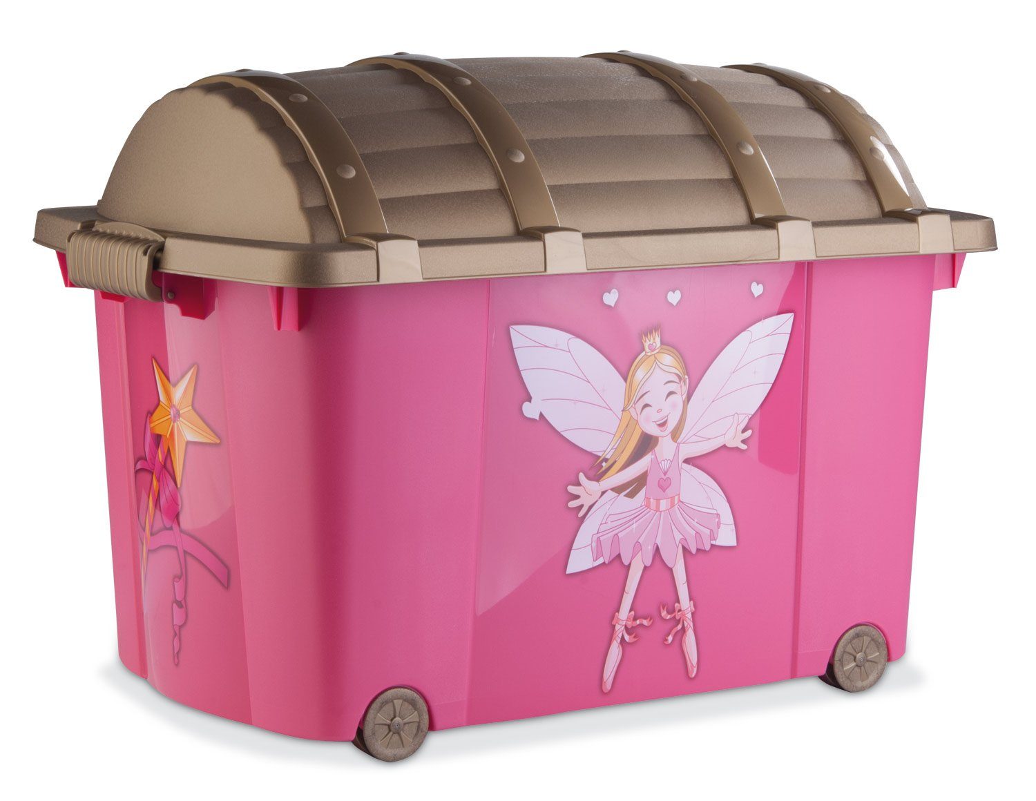 Truhe Prinzessinnentruhe PIXIE, B 60 cm x T 42 cm, Pink, Kunststoff, mit Deckel und Rollen