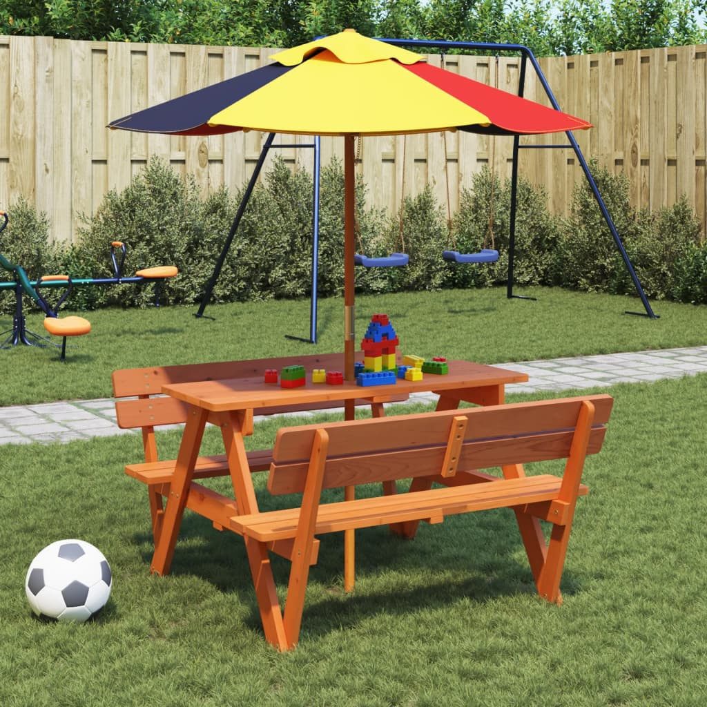 vidaXL Gartentisch Picknicktisch für 4 Kinder mit Sonnenschirm Massivholz Tanne (1-St)