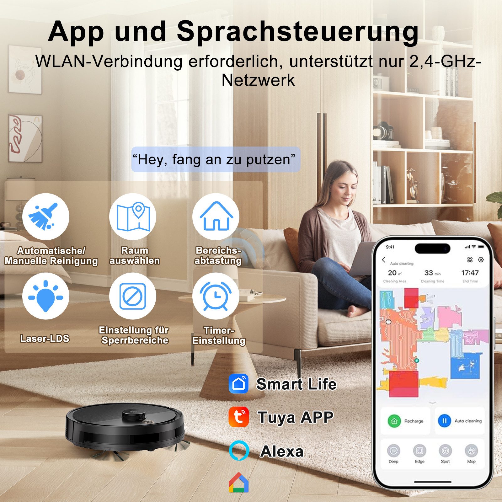 Ruzava Saugroboter Saugroboter 12000 Pa 2026 Saugroboter mit Wischfunktion Y580, mit Beutel