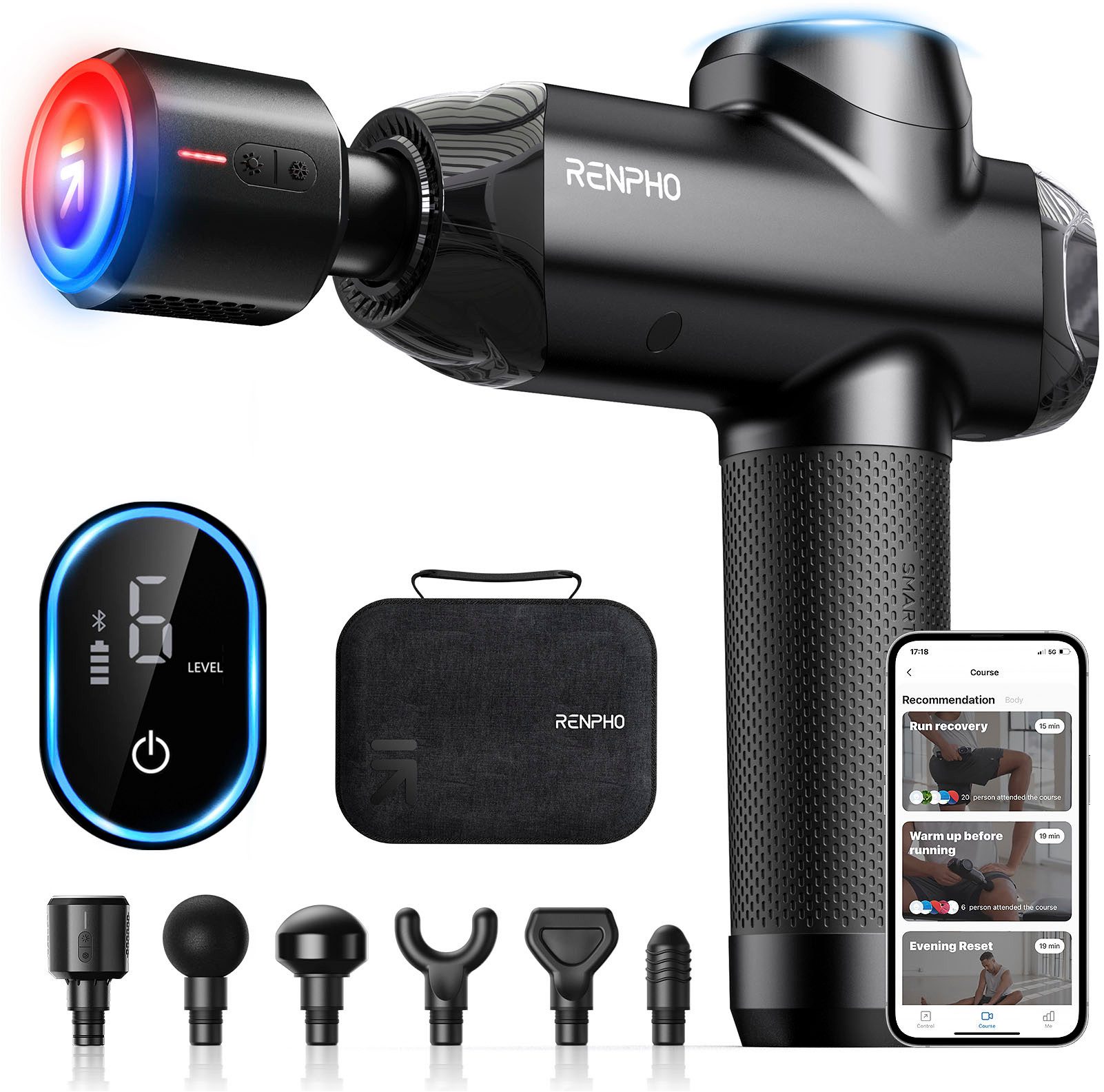 RENPHO Massagepistole Power+ Thermacool Massage Gun C001SH, Mit App-gesteurerter Heiz- und Kühlfunktion