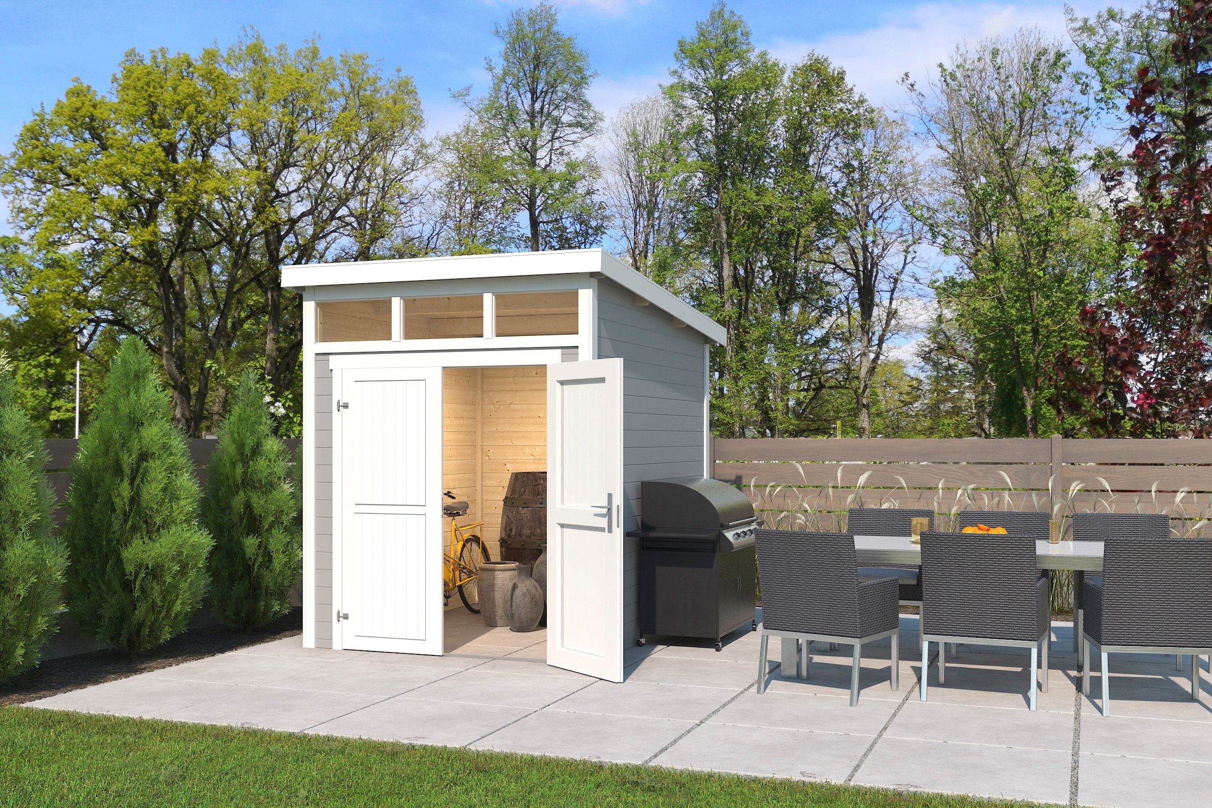 Nordic Holz Gartenhaus Kibo 2, BxT: 200x275 cm, Blockbohlenhaus 28mm, Fundamentmass 2000x2500, Lichtgrau