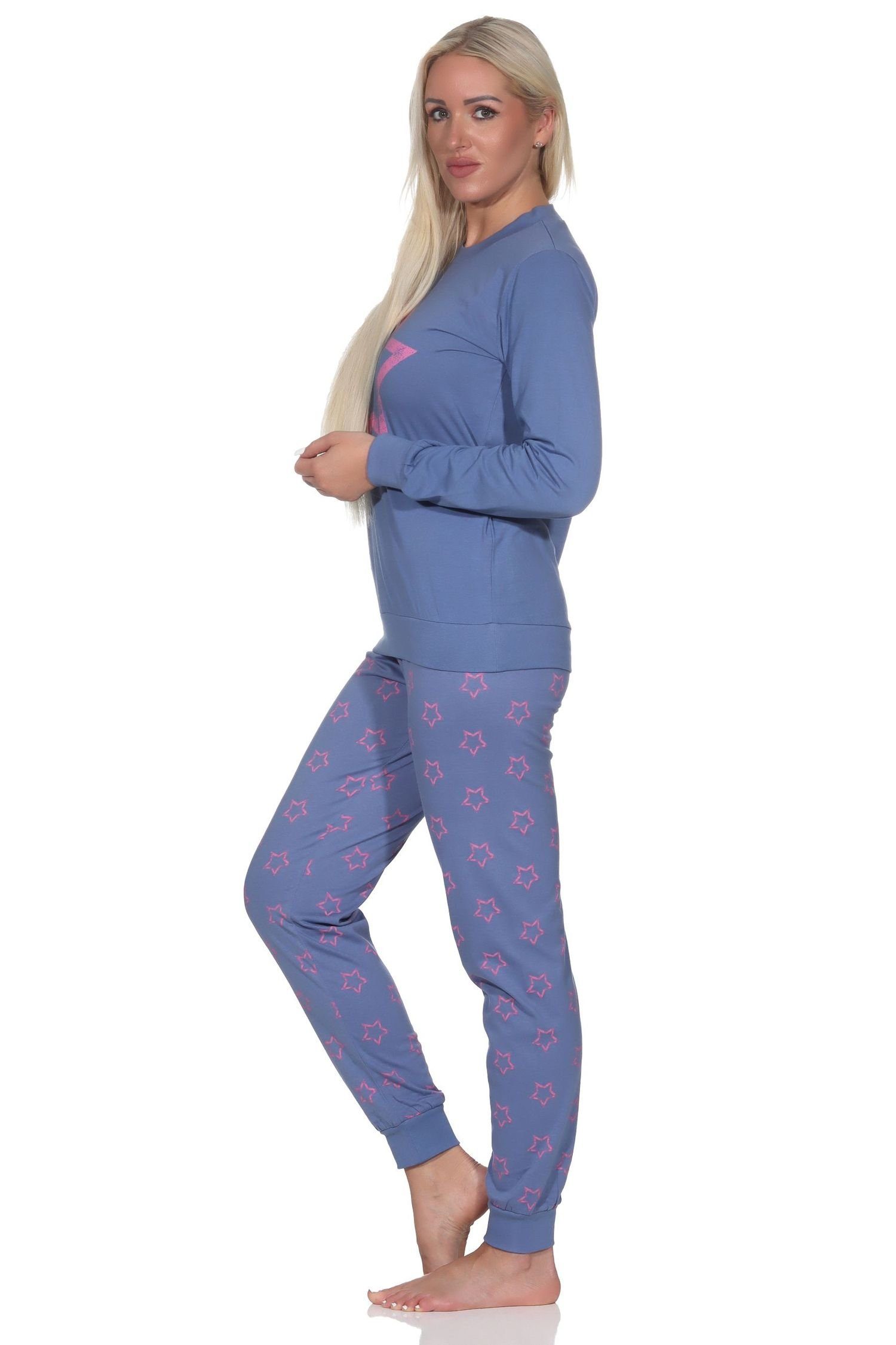 Normann mit wunderschöner Bündchen blau Pyjama Schlafanzug Damen Sternenoptik in Normann