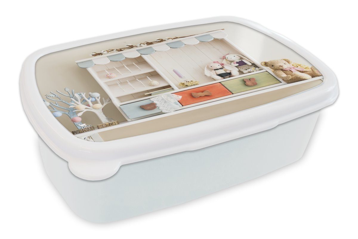MuchoWow Lunchbox Das Spielzeug im Kinderzimmer, Kunststoff, (2-tlg), Brotbox für Kinder und Erwachsene, Brotdose, für Jungs und Mädchen weiß