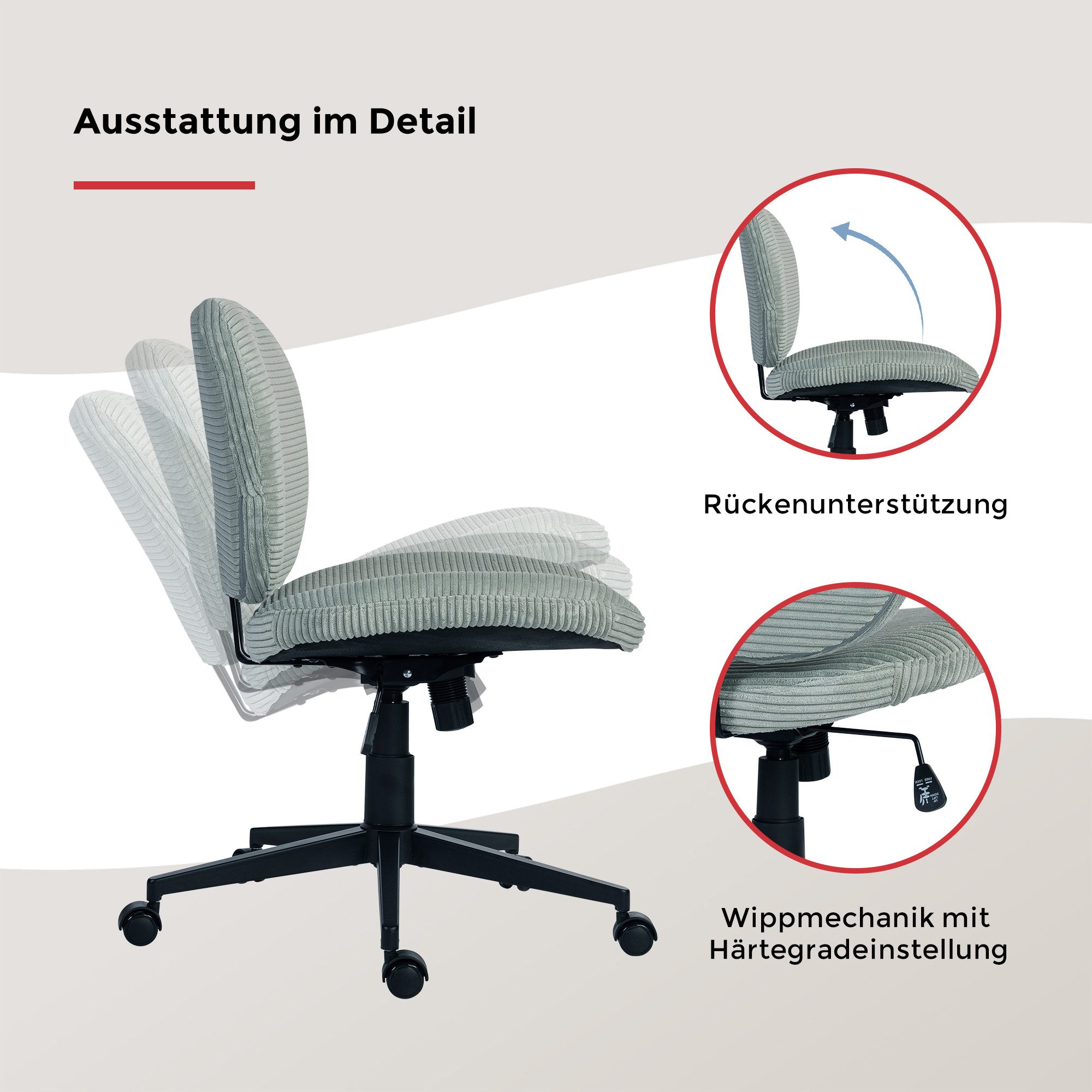 Duo Collection Drehstuhl Tilo (1 St), Sitzhöhenverstellung, Wippmechanik, Sicherheitsdoppelrollen