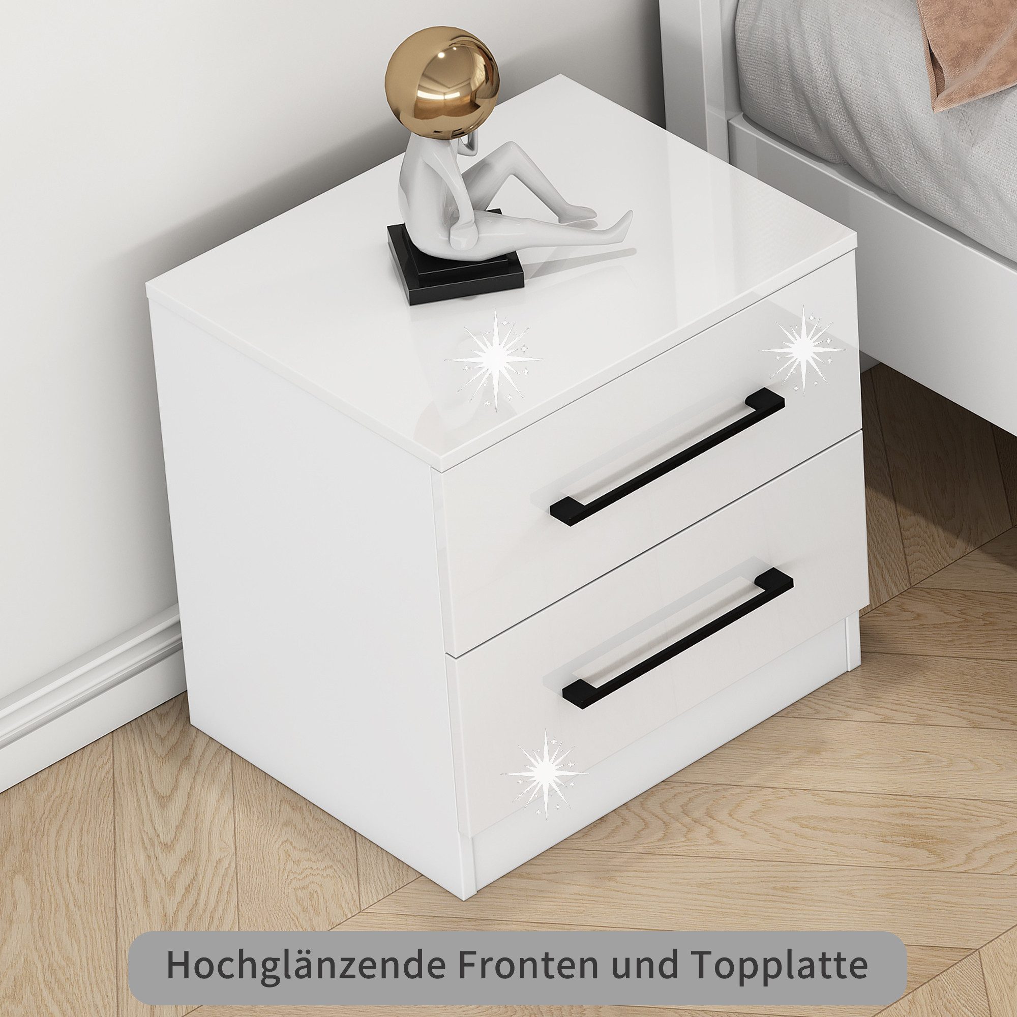OTTO home Nachtkommode Sylt Schlafzimmerschrank Garderobe Schrank hochglanz (Spar-Set, 2 St., modernes Hochglanz Nachtschrank Set (2 Stück) Stilvolles Design), Nachttisch Bestseller Beistelltisch Kommode