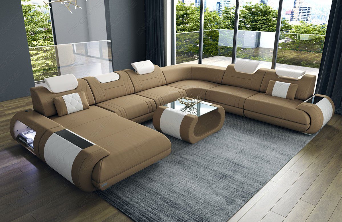 Sofa Dreams Wohnlandschaft Polsterstoff Stoff Sofa Rimini XXL M Mikrofaser Stoffsofa, Couch wahlweise mit Bettfunktion