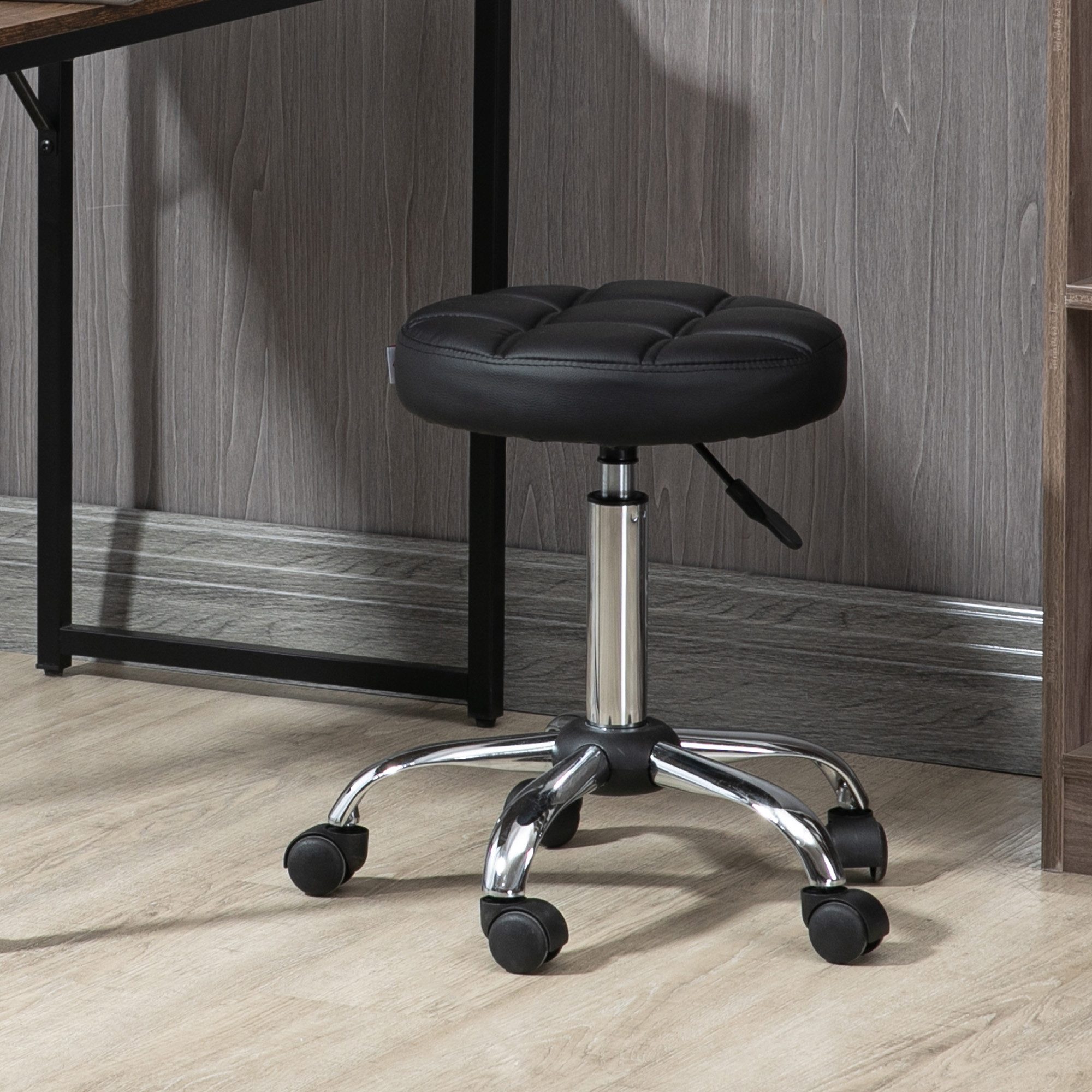 HOMCOM Rollsitz Катающийся табурет, höhenverstellbar, Kunstleder (Arbeitshocker, 1 St., Salonhocker), für Wohnzimmer, Büro, Schwarz