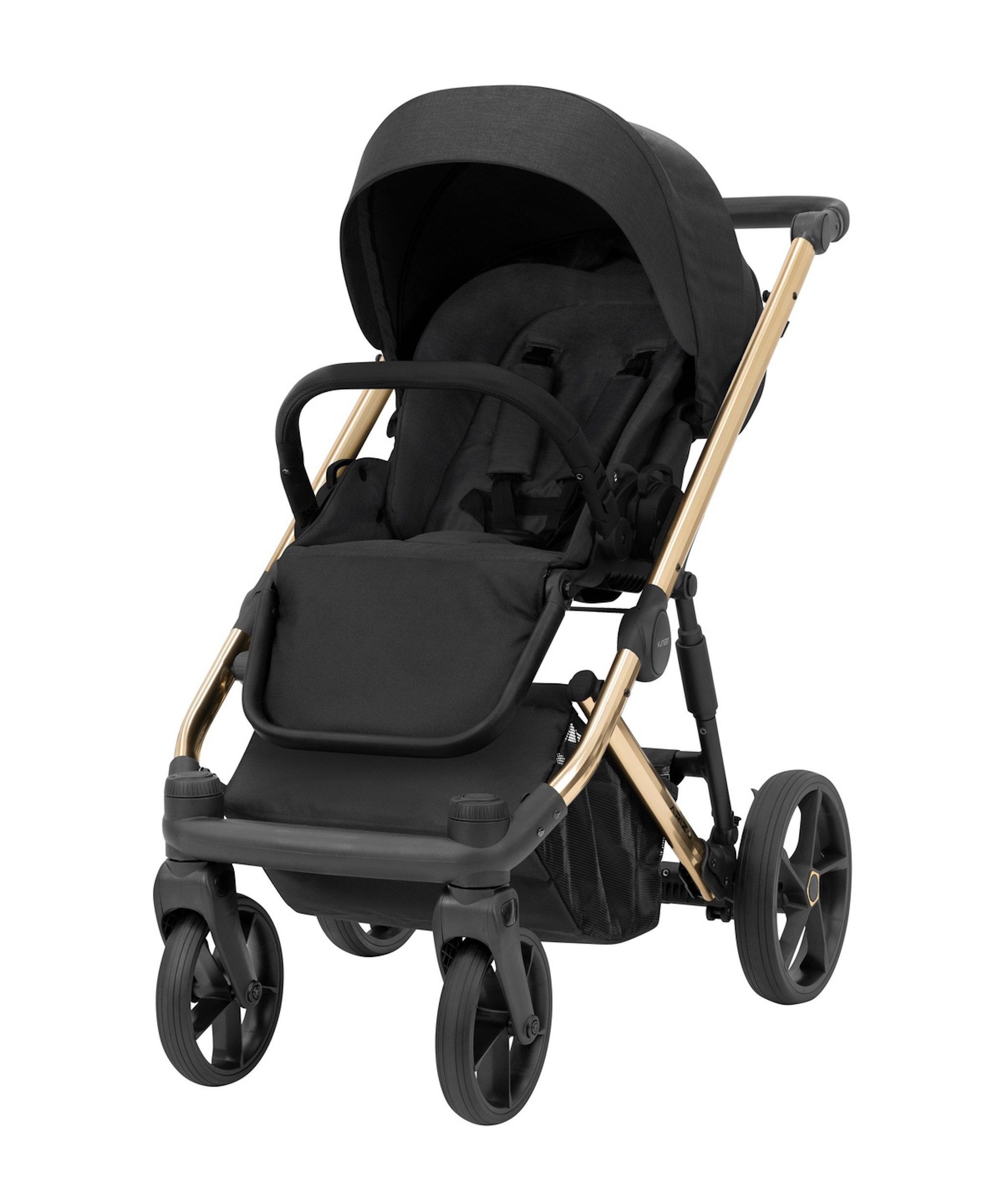 KUNERT Kombi-Kinderwagen ARIZO PREMIUM 2 in1 Kinderwagen mit goldenem Gestell und Zubehör, Leichter Aluminiumrahmen, verstellbare Rückenlehne