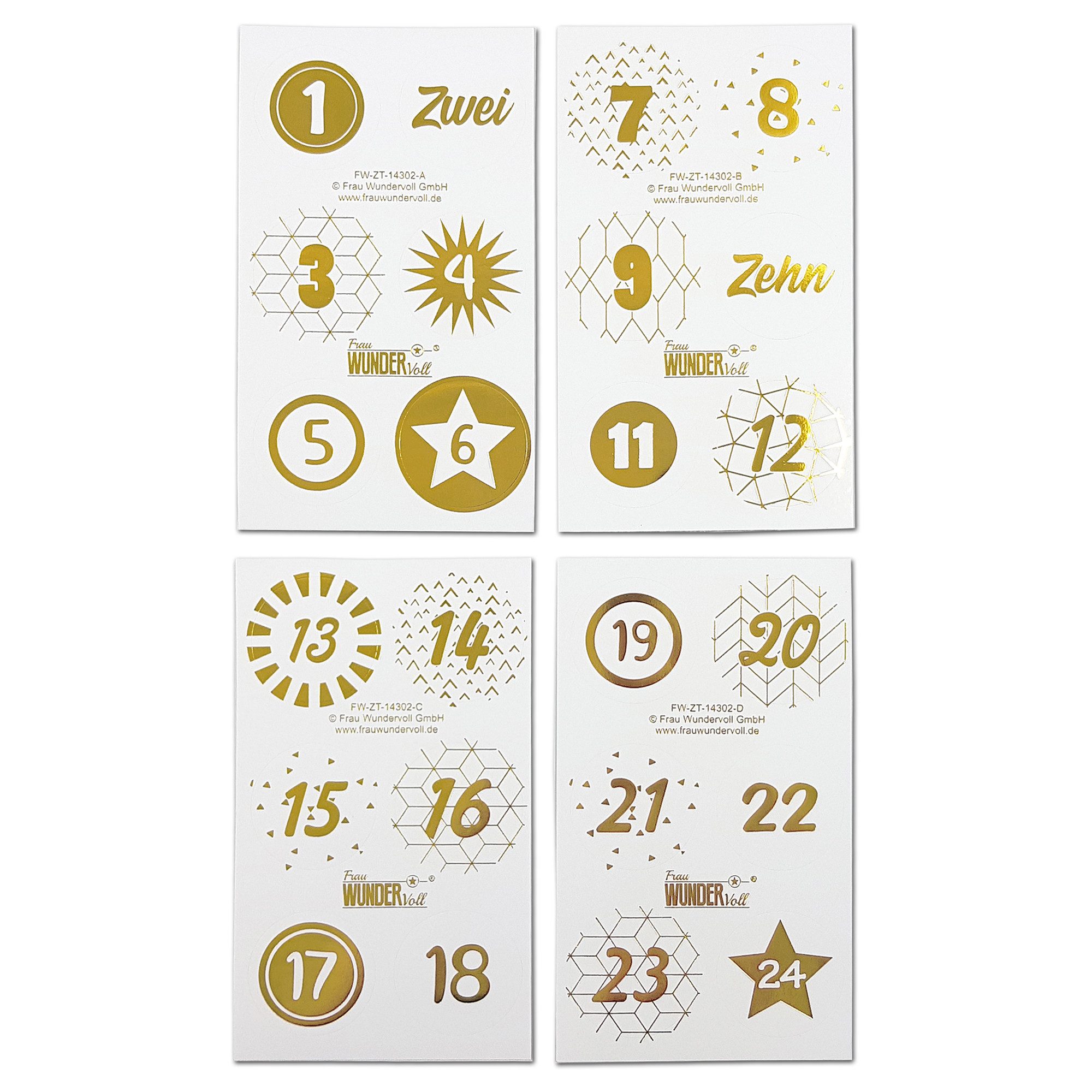 Frau WUNDERVoll Sticker 48 Adventskalenderzahlen für 2 Kalender weiß, gold, Ø 4 cm, (48-tlg)