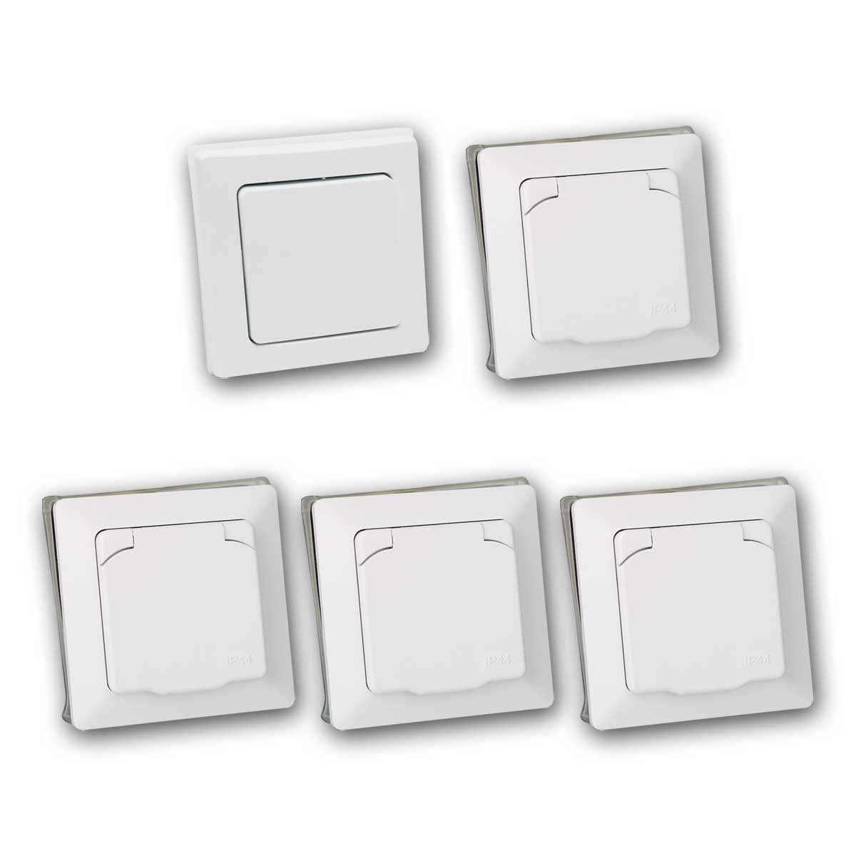 ChiliTec Unterputz-Steckdose MILOS Set "Feuchtraum M", 5-teilig, weiß, IP44