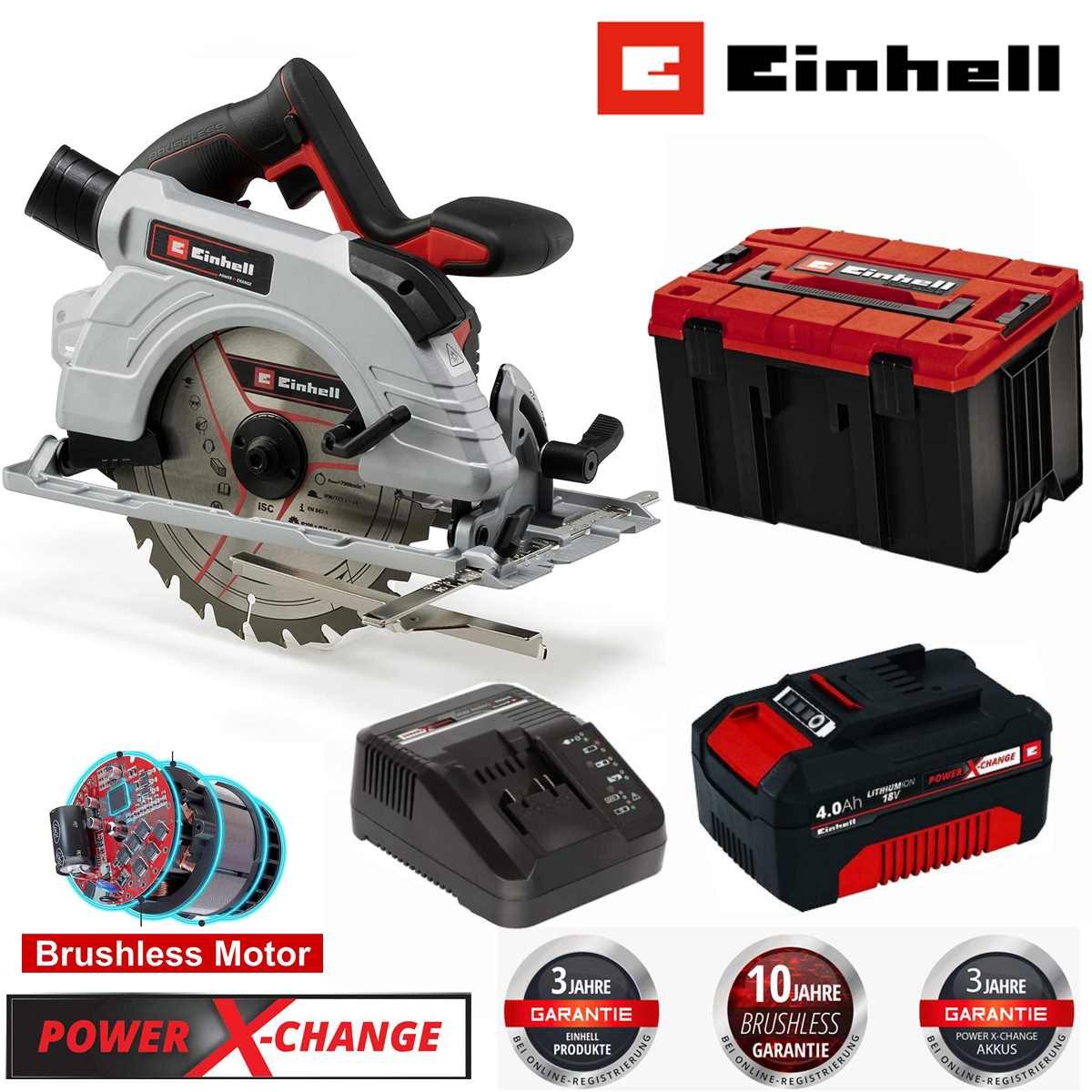 Einhell Akku-Handkreissäge Handkreissäge TP-CS 18/190 Li BL- 18V +Akku 4.0 Ah +Ladegerät + Koffer