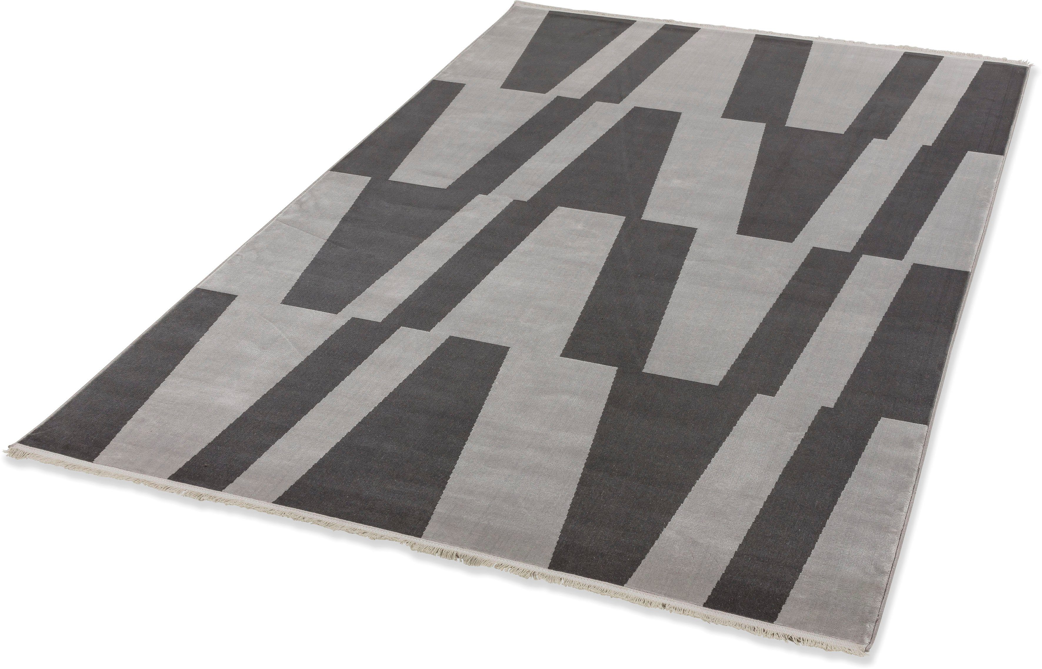 Teppich Magic 6104, SCHÖNER WOHNEN-Kollektion, rechteckig, Höhe: 7 mm, Hoch Tief Struktur, mit Viskose, weich und glänzend dunkelgrau | Kurzflor-Teppiche