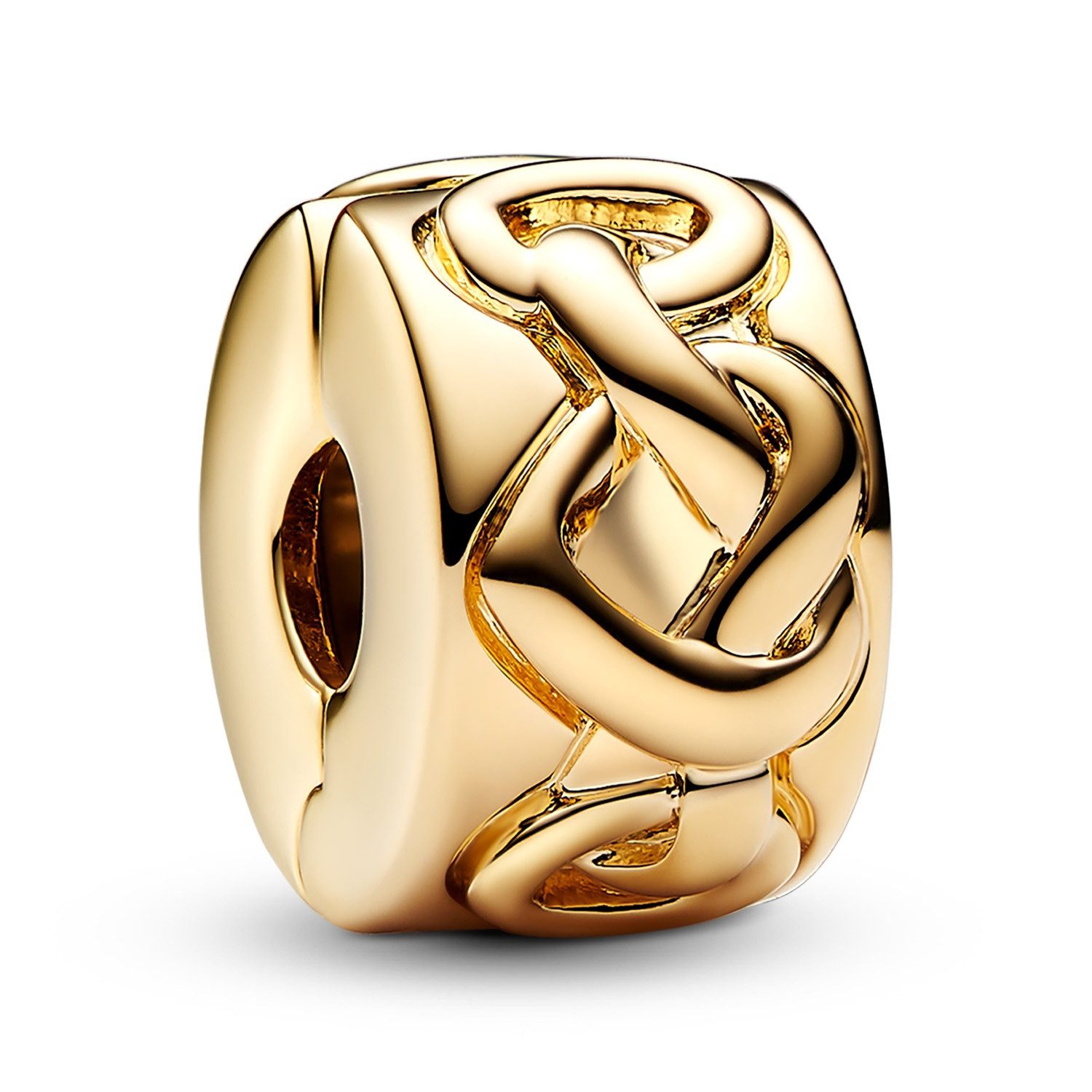Pandora Runder Anhänger Clip-Charm Verknotete Herzen Goldfarben