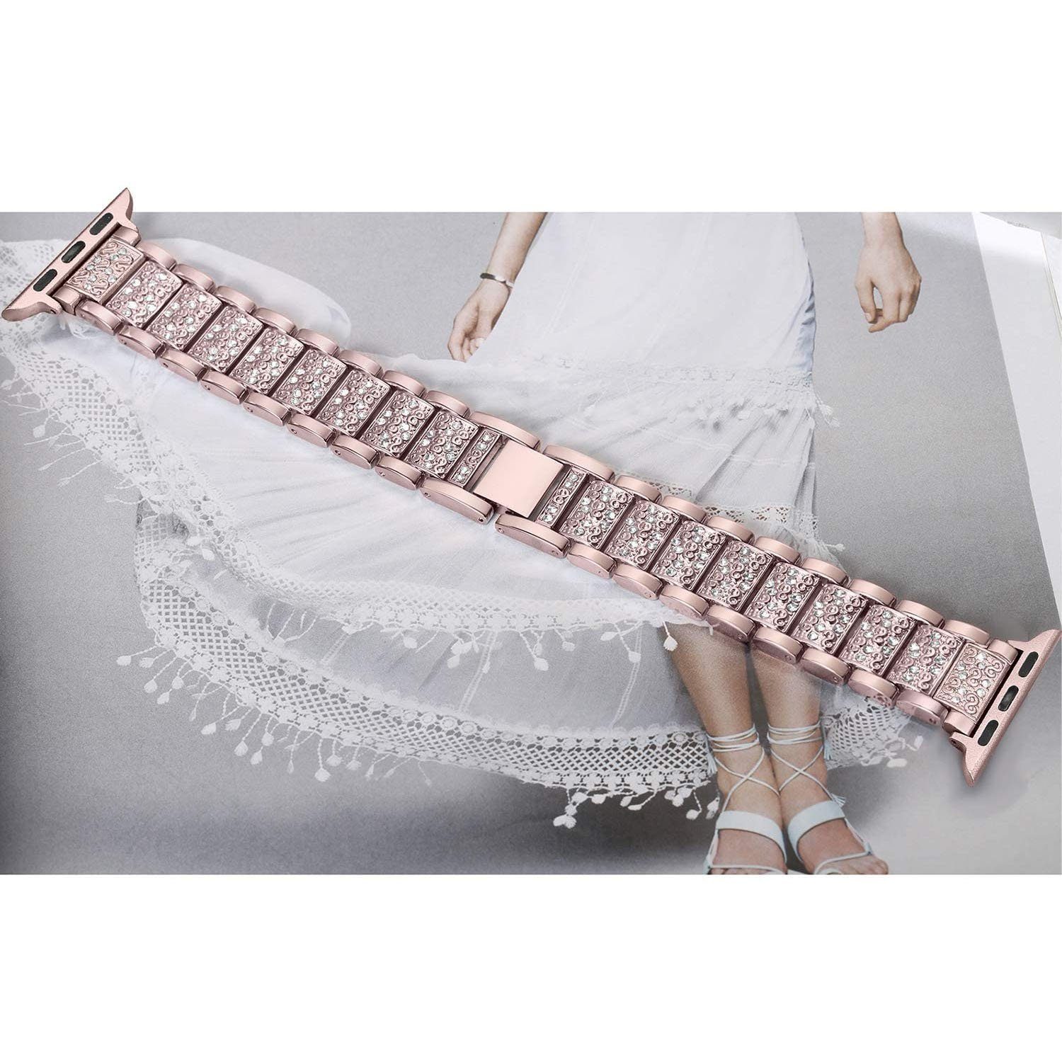 Apple Watch Armband«Für Edelstahl Uhrenarmband rosa Strass Diamant zggzerg Band, Metall