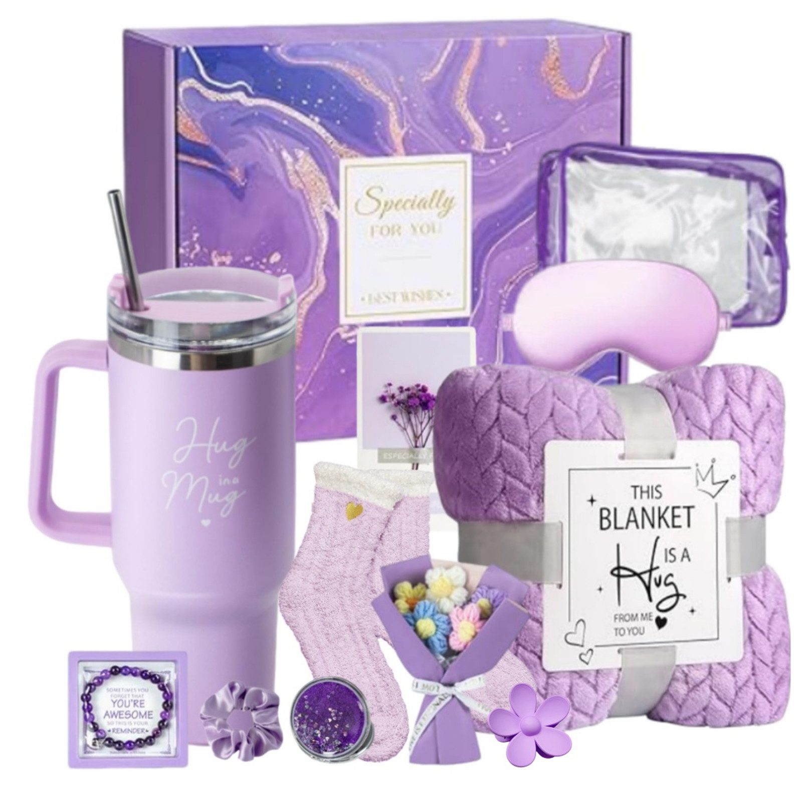 Wohndecke Pflege-Geschenkbox Geburtstagsgeschenke für Frauen 12tlg, HOMELIVE, Geschenke Korb Pflege Paket, Luxus Flannel Decke, Muttertag Geschenk